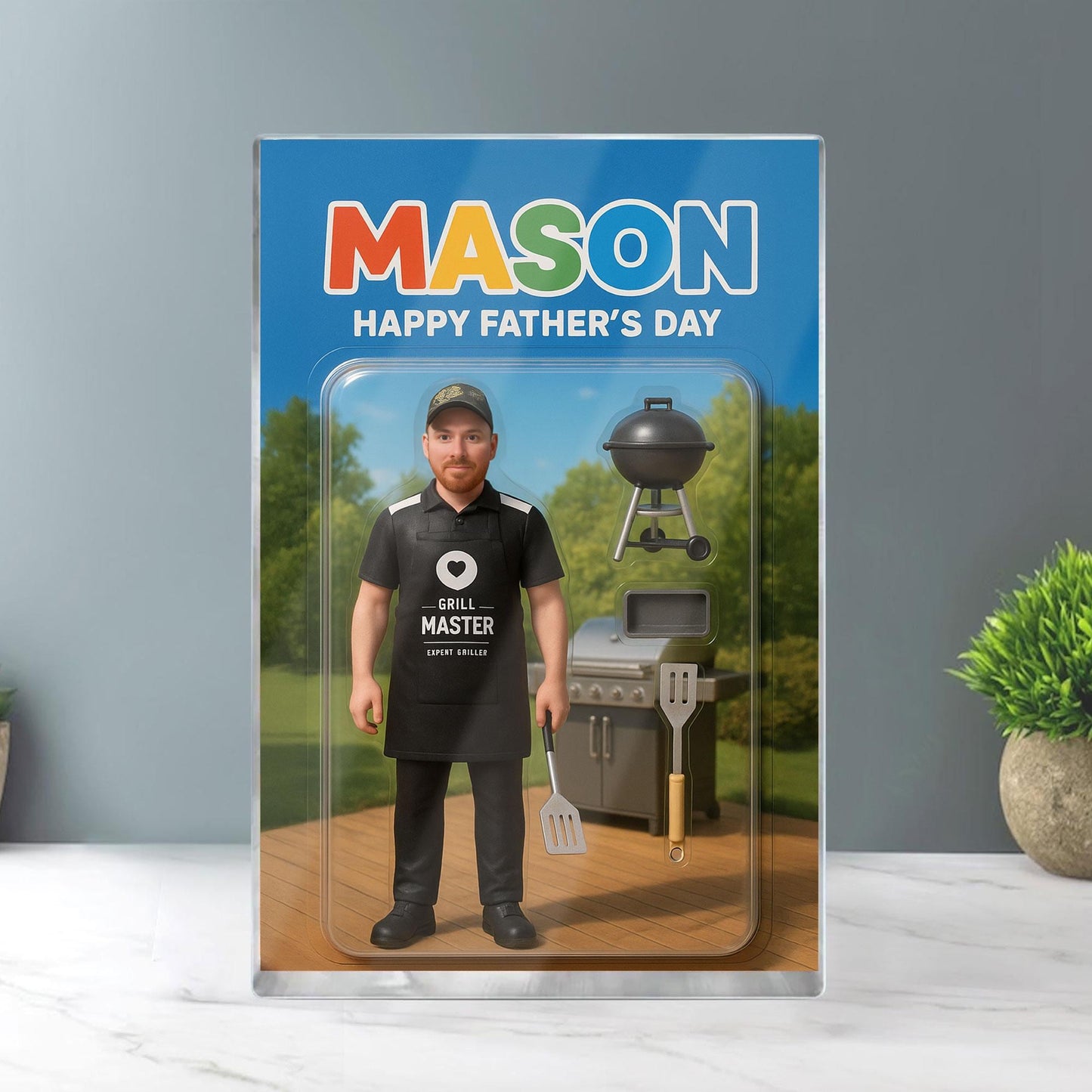 Personalized Photo BBQ Dad Acrylic Block, Custom Father’s Day Gift For Dad, Funny Party Decor, BBQ Grilled Action Figure Plaque