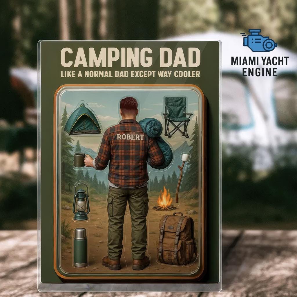 Custom Camping Dad Acrylic Block Gift, Personalized Outdoor Dad Figure With Name, Cool Camper Father’s Day Gift, Unique Gift For Dads
