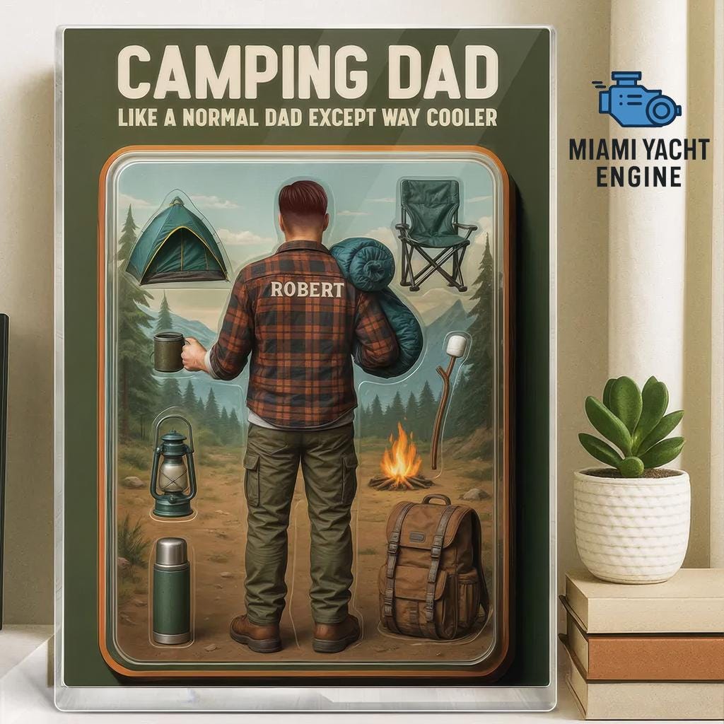 Custom Camping Dad Acrylic Block Gift, Personalized Outdoor Dad Figure With Name, Cool Camper Father’s Day Gift, Unique Gift For Dads