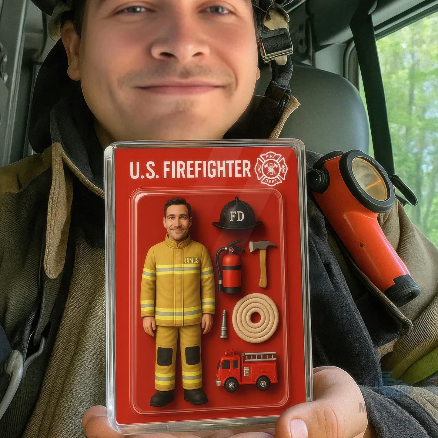Custom Firefighter Acrylic Block Gift with Face and Name, Personalized 3D Figurine Decor, Unique Fireman Appreciation or Graduation Gift