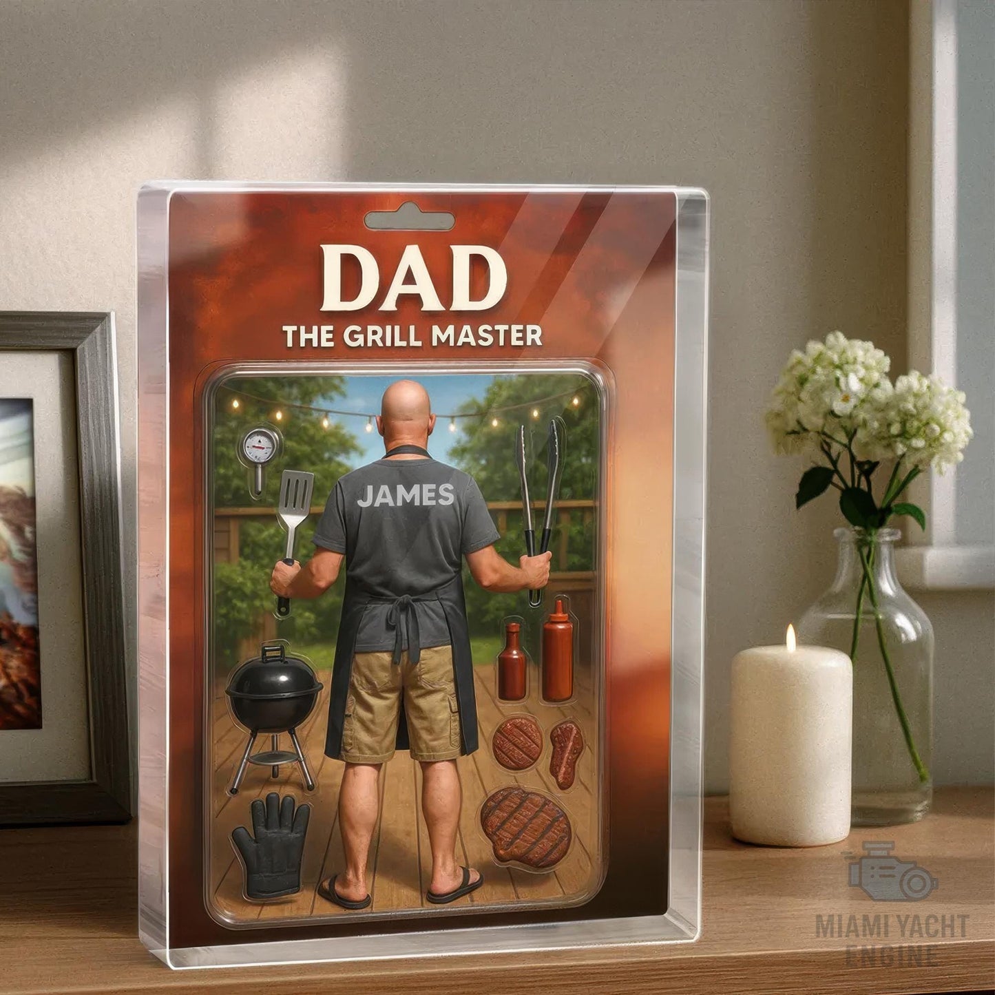 Custom Grill Master Dad Acrylic Block Gift, Personalized BBQ Figurine with Name, Funny Father's Day Gift for Barbecue Lover, Gift for Dad