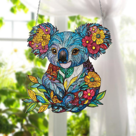 Floral Koala Window Hanging, Colorful Koala Bear Made of Flowers and Leaves, Window Decoration for Nature Lovers, Gift or Nursery