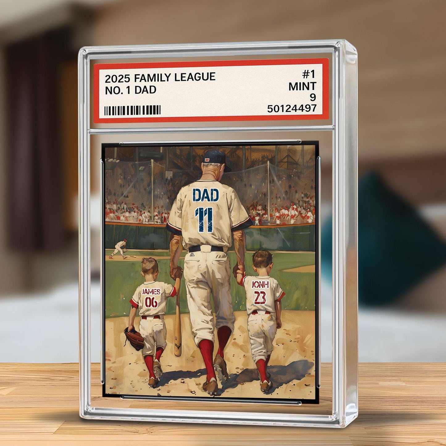 Baseball No. 1 Dad Man And Kids Trading Card Style Personalized Acrylic Block, Dad Plaque, Father's Day Gift for Baseball Husband, Dad