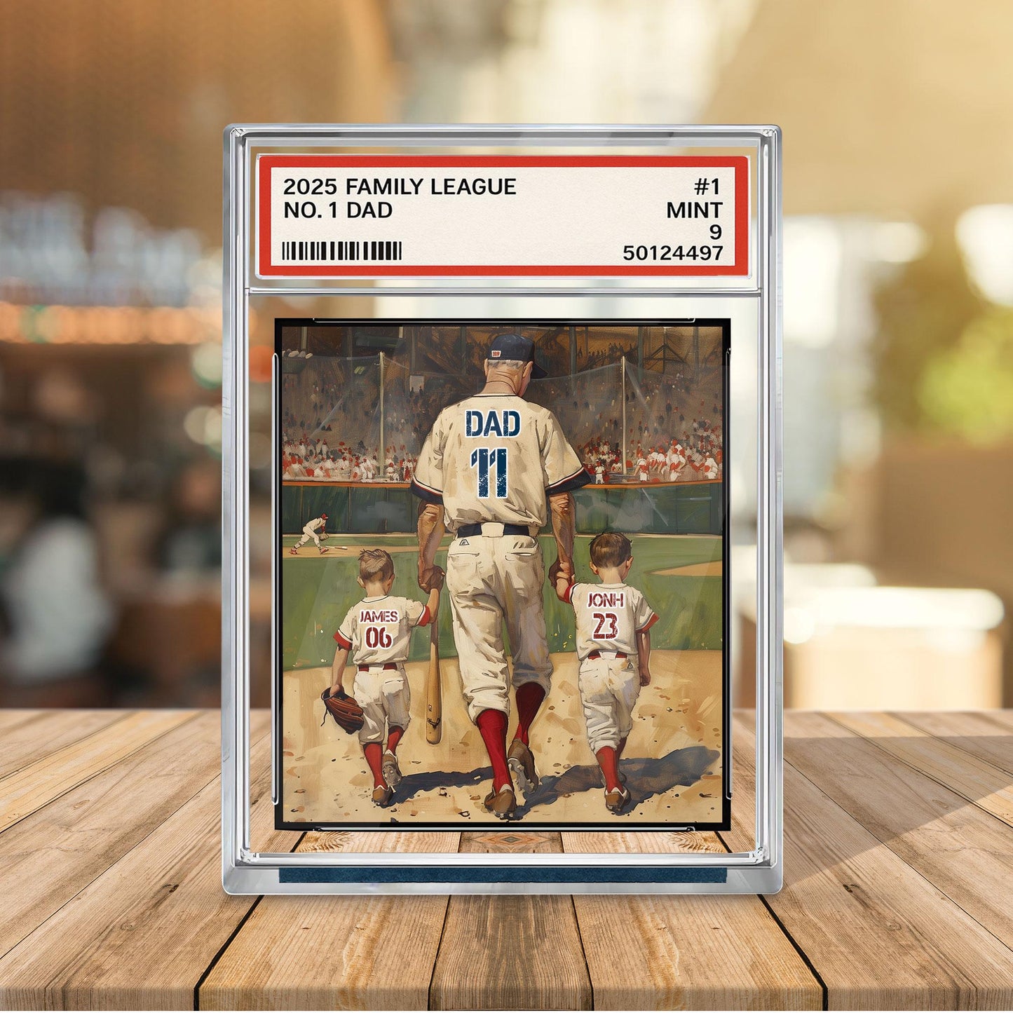 Baseball No. 1 Dad Man And Kids Trading Card Style Personalized Acrylic Block, Dad Plaque, Father's Day Gift for Baseball Husband, Dad