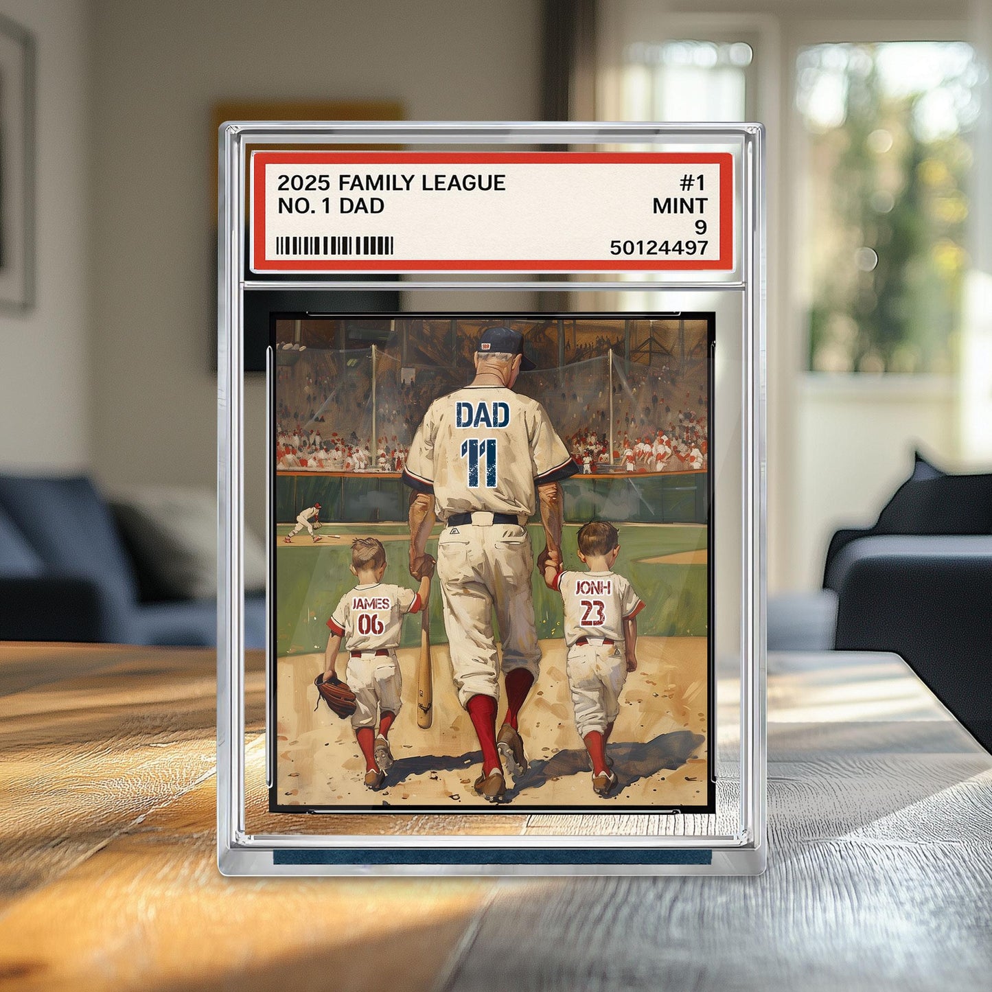 Baseball No. 1 Dad Man And Kids Trading Card Style Personalized Acrylic Block, Dad Plaque, Father's Day Gift for Baseball Husband, Dad