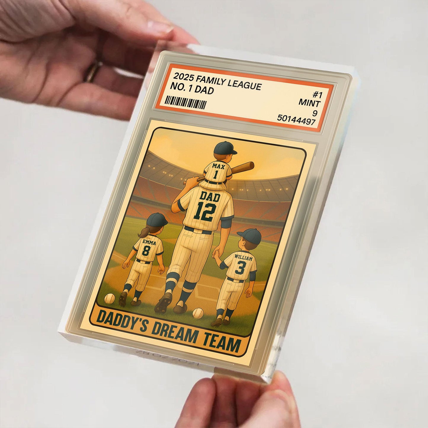 Baseball No. 1 Dad Man And Kids Trading Card Style Personalized Acrylic Block, Dad Plaque, Father's Day Gift for Baseball Dad, Husband.