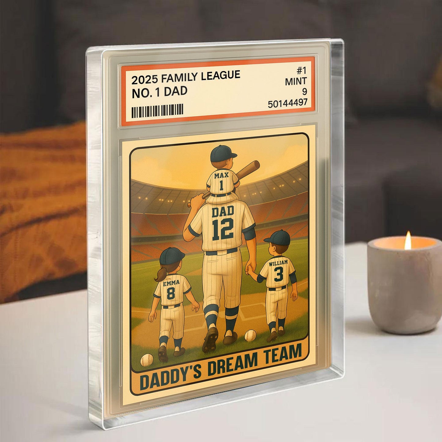 Baseball No. 1 Dad Man And Kids Trading Card Style Personalized Acrylic Block, Dad Plaque, Father's Day Gift for Baseball Dad, Husband.