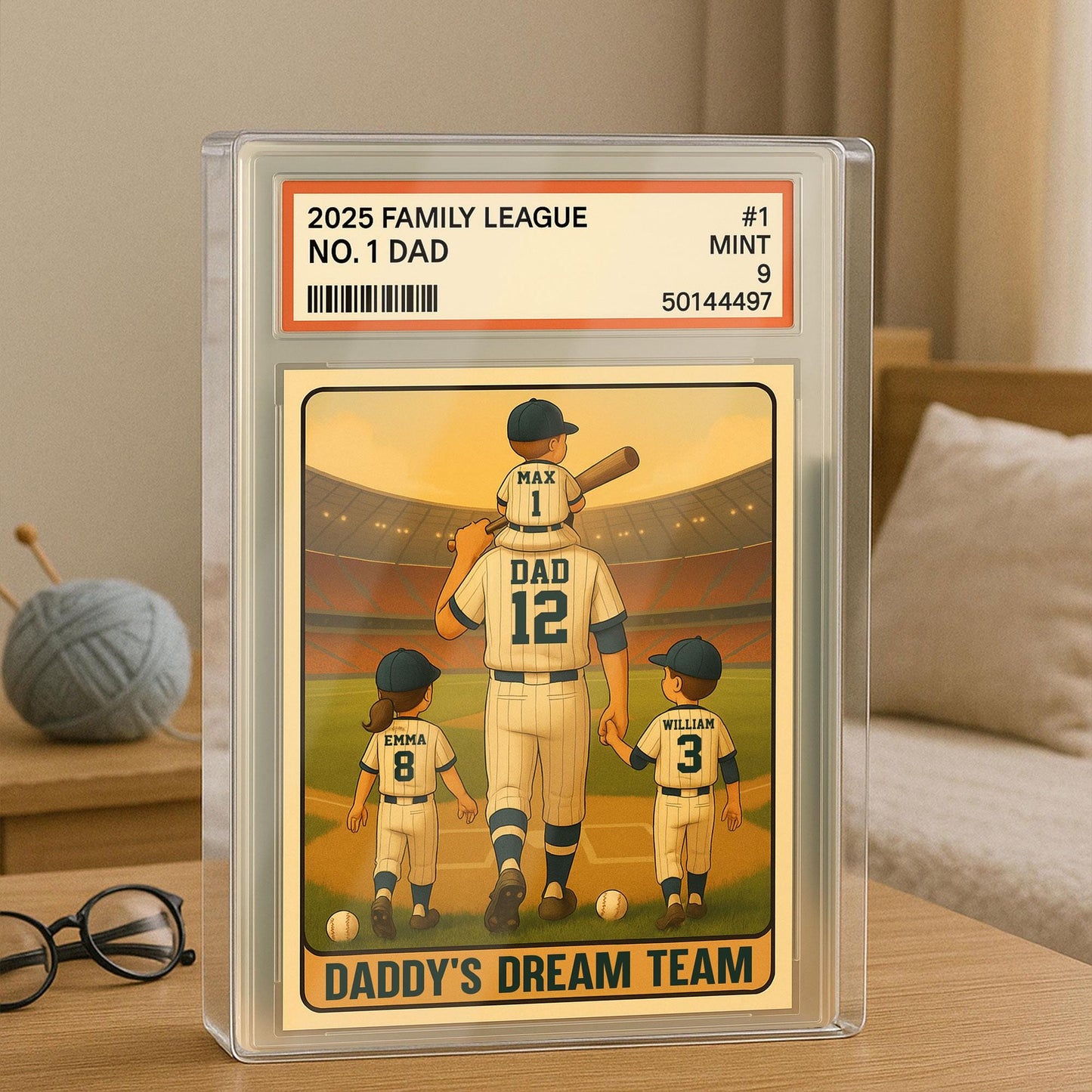 Baseball No. 1 Dad Man And Kids Trading Card Style Personalized Acrylic Block, Dad Plaque, Father's Day Gift for Baseball Dad, Husband.