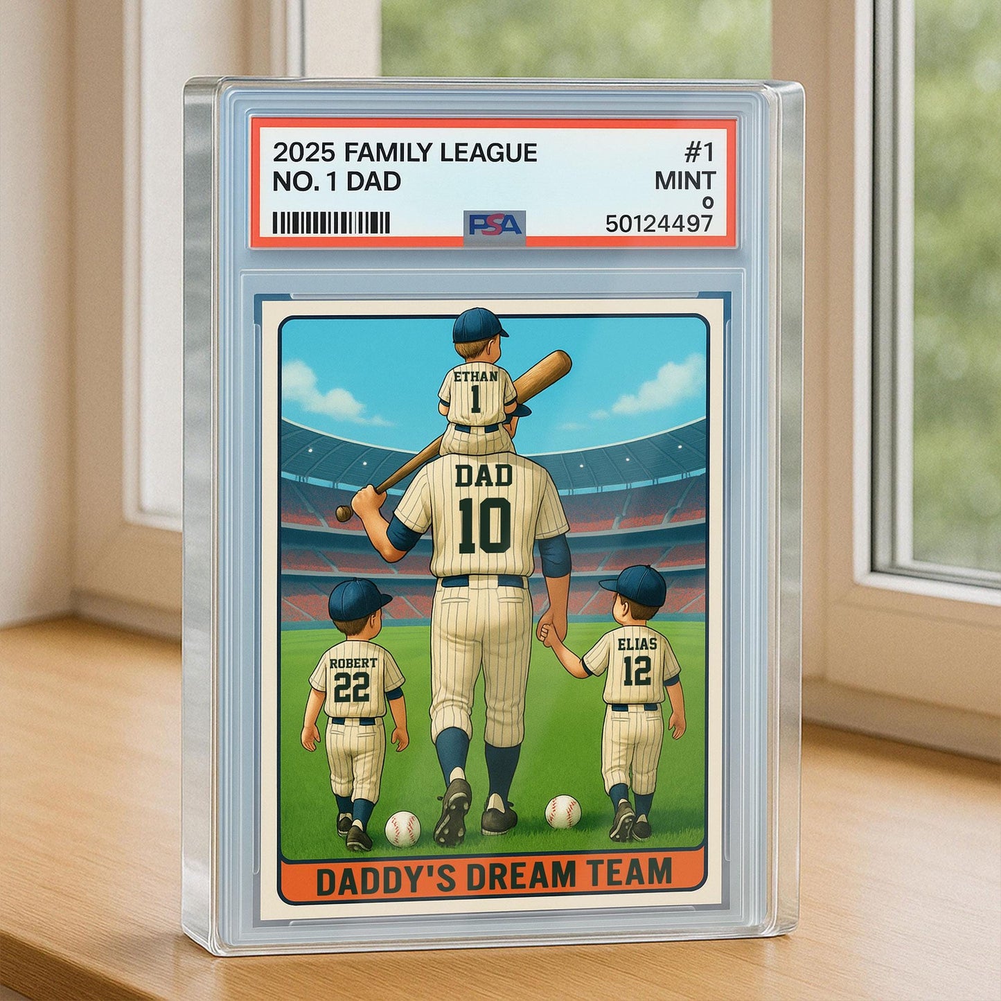 Baseball No. 1 Dad Man And Kids Trading Card Style Personalized Acrylic Block, Dad Plaque, Father's Day Gift for Baseball Husband, Dad.