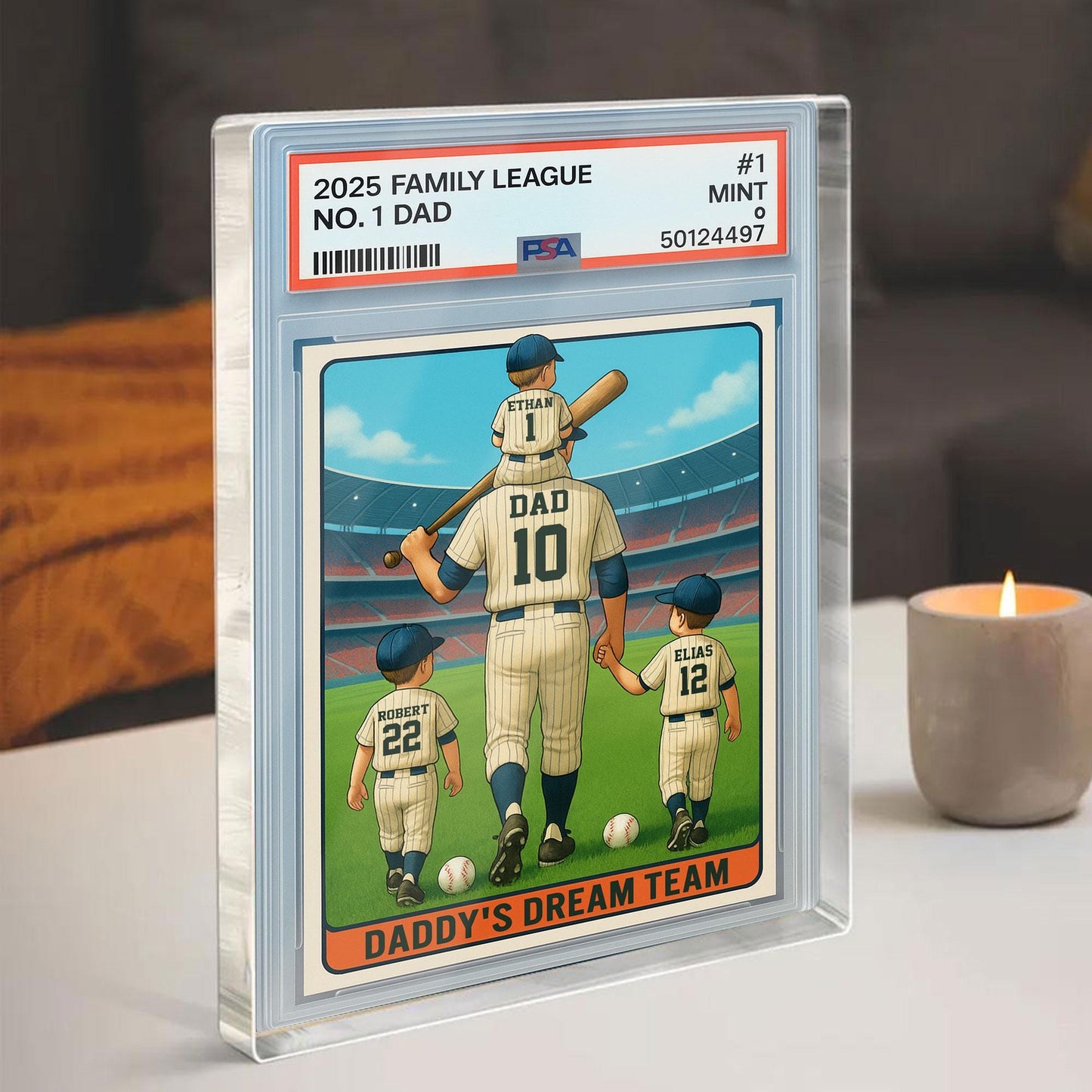 Baseball No. 1 Dad Man And Kids Trading Card Style Personalized Acrylic Block, Dad Plaque, Father's Day Gift for Baseball Husband, Dad.