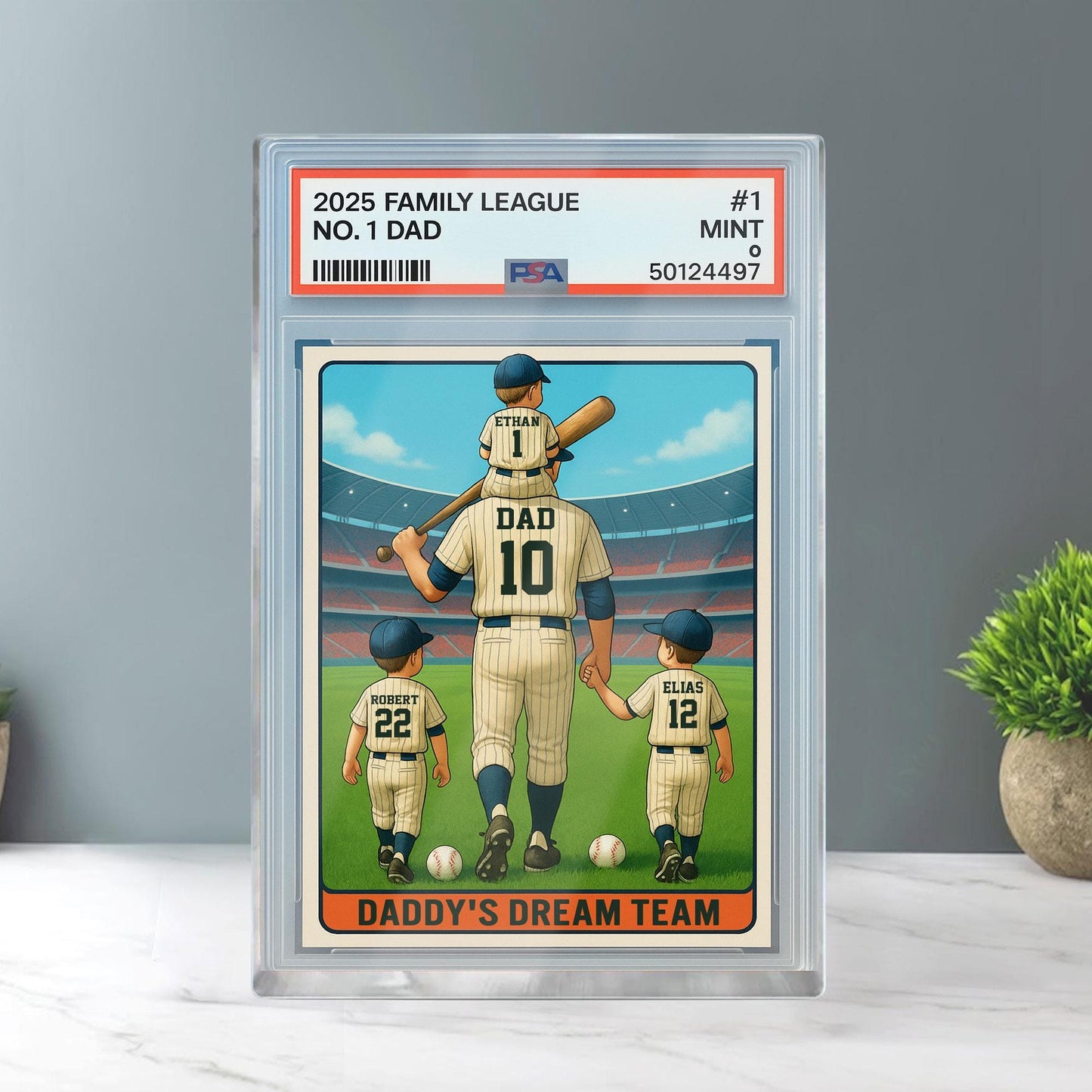 Baseball No. 1 Dad Man And Kids Trading Card Style Personalized Acrylic Block, Dad Plaque, Father's Day Gift for Baseball Husband, Dad.
