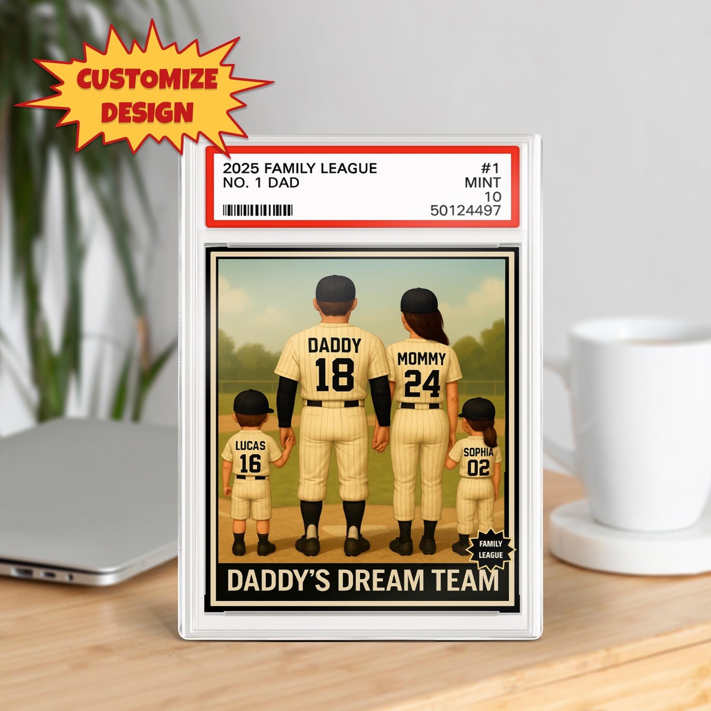 Baseball Daddy's Dream Team Trading Card Style, Custom No.1 Dad Acrylic Block Plaque, Baseball Family Gift, Sports Father's Day Gift For Dad