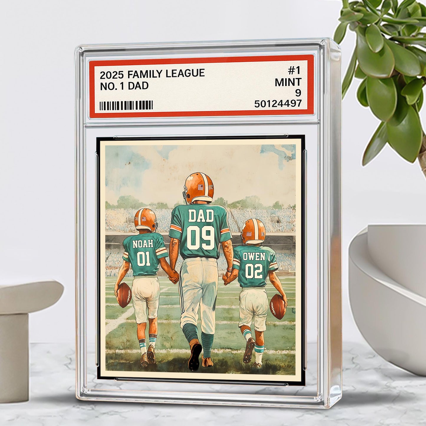 Personalized Football No. 1 Dad Man And Kids Trading Card Style Acrylic Block, Father's Day Gift For Football Dad, Custom Dad Acrylic Plaque