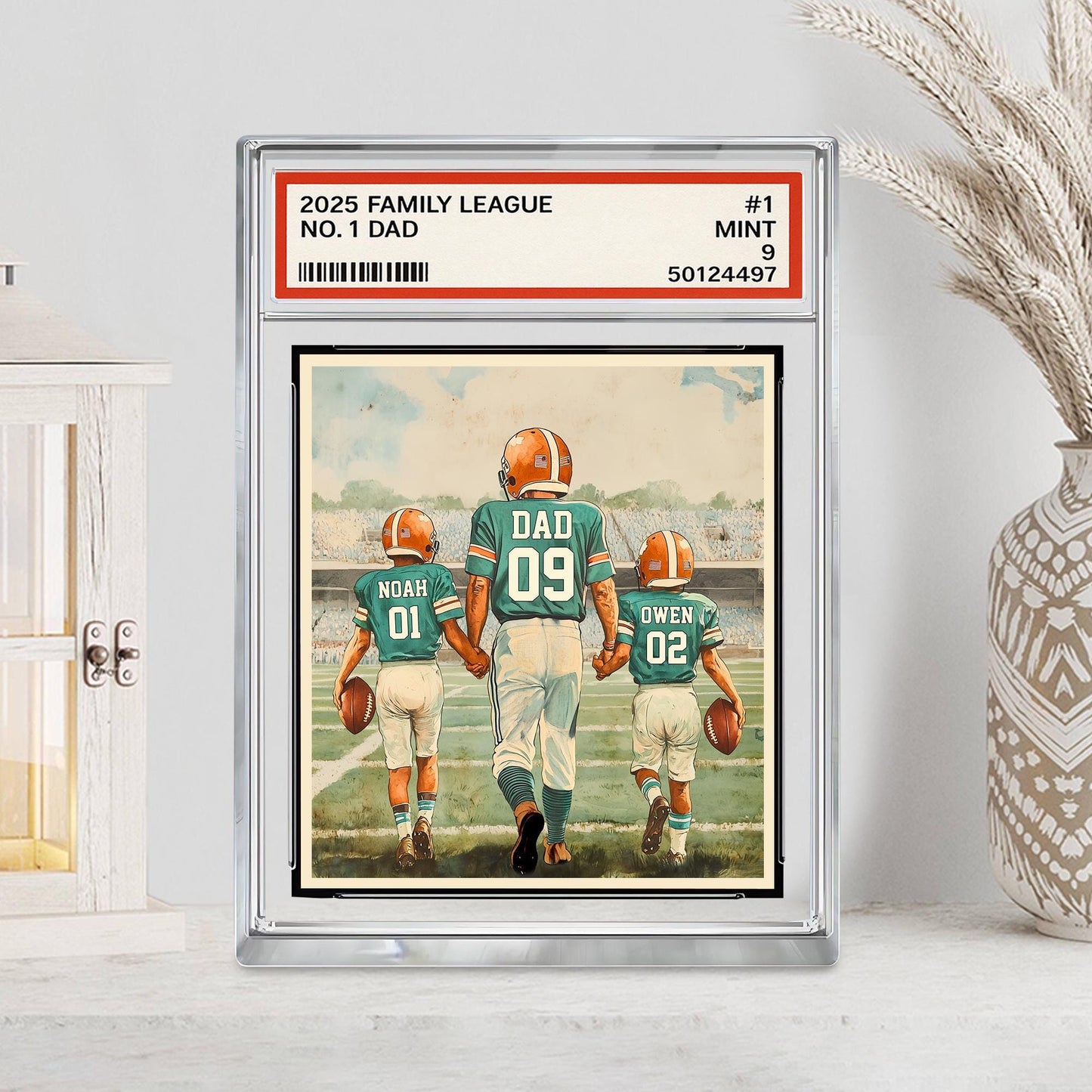 Personalized Football No. 1 Dad Man And Kids Trading Card Style Acrylic Block, Father's Day Gift For Football Dad, Custom Dad Acrylic Plaque