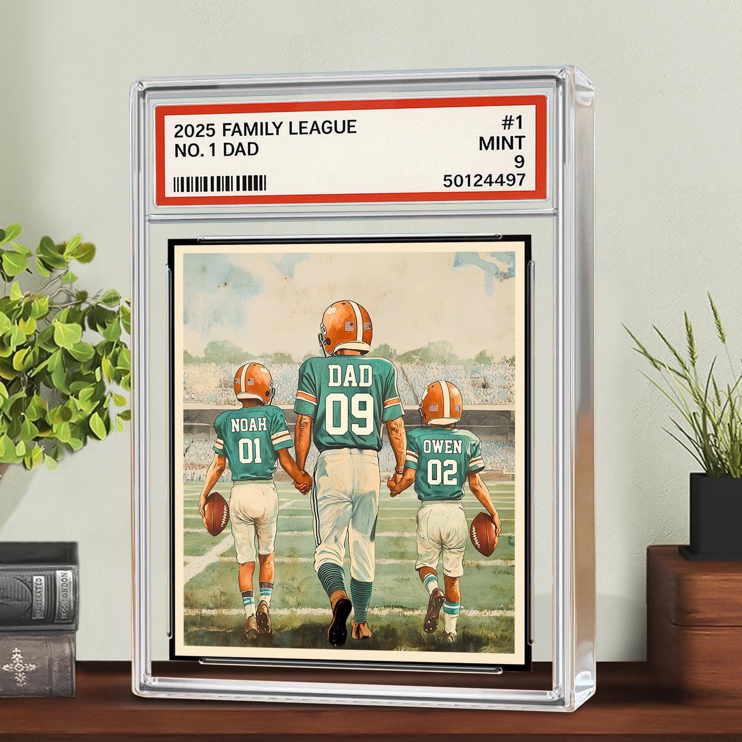 Personalized Football No. 1 Dad Man And Kids Trading Card Style Acrylic Block, Father's Day Gift For Football Dad, Custom Dad Acrylic Plaque