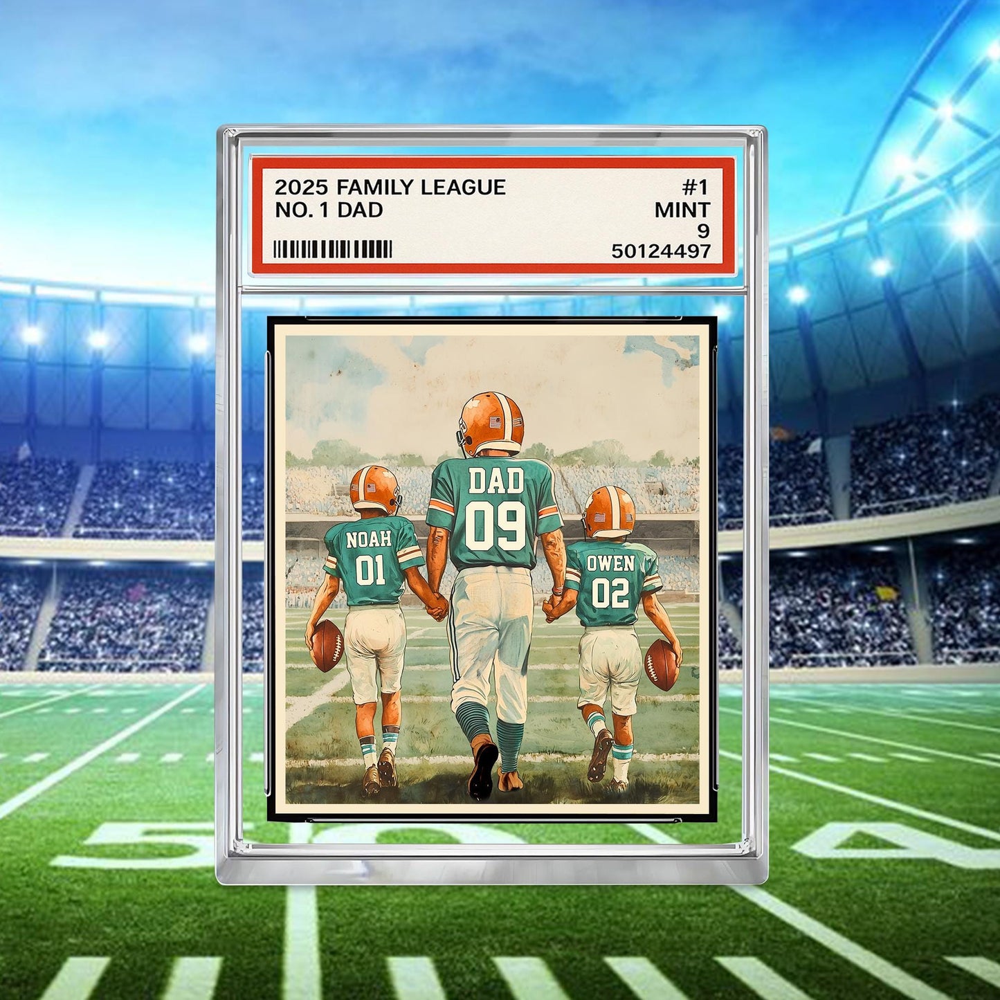 Personalized Football No. 1 Dad Man And Kids Trading Card Style Acrylic Block, Father's Day Gift For Football Dad, Custom Dad Acrylic Plaque