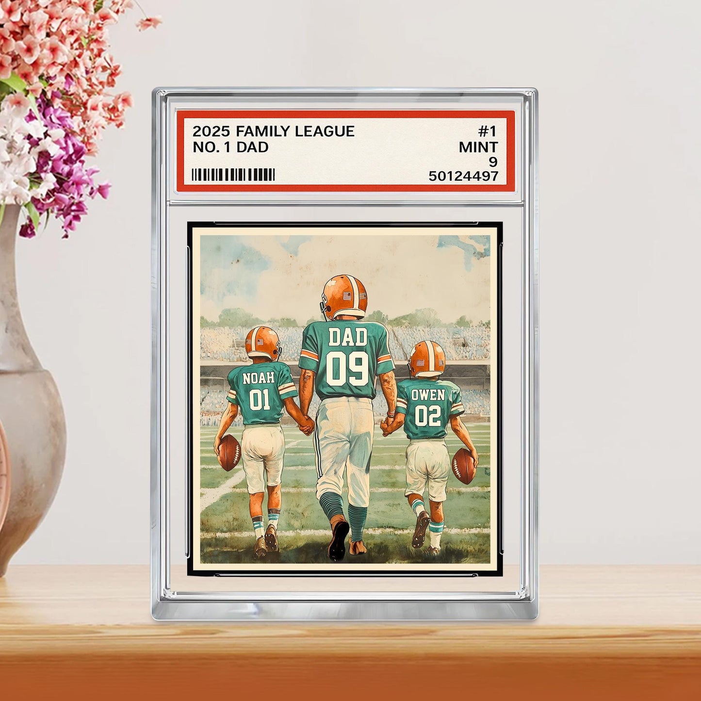 Personalized Football No. 1 Dad Man And Kids Trading Card Style Acrylic Block, Father's Day Gift For Football Dad, Custom Dad Acrylic Plaque