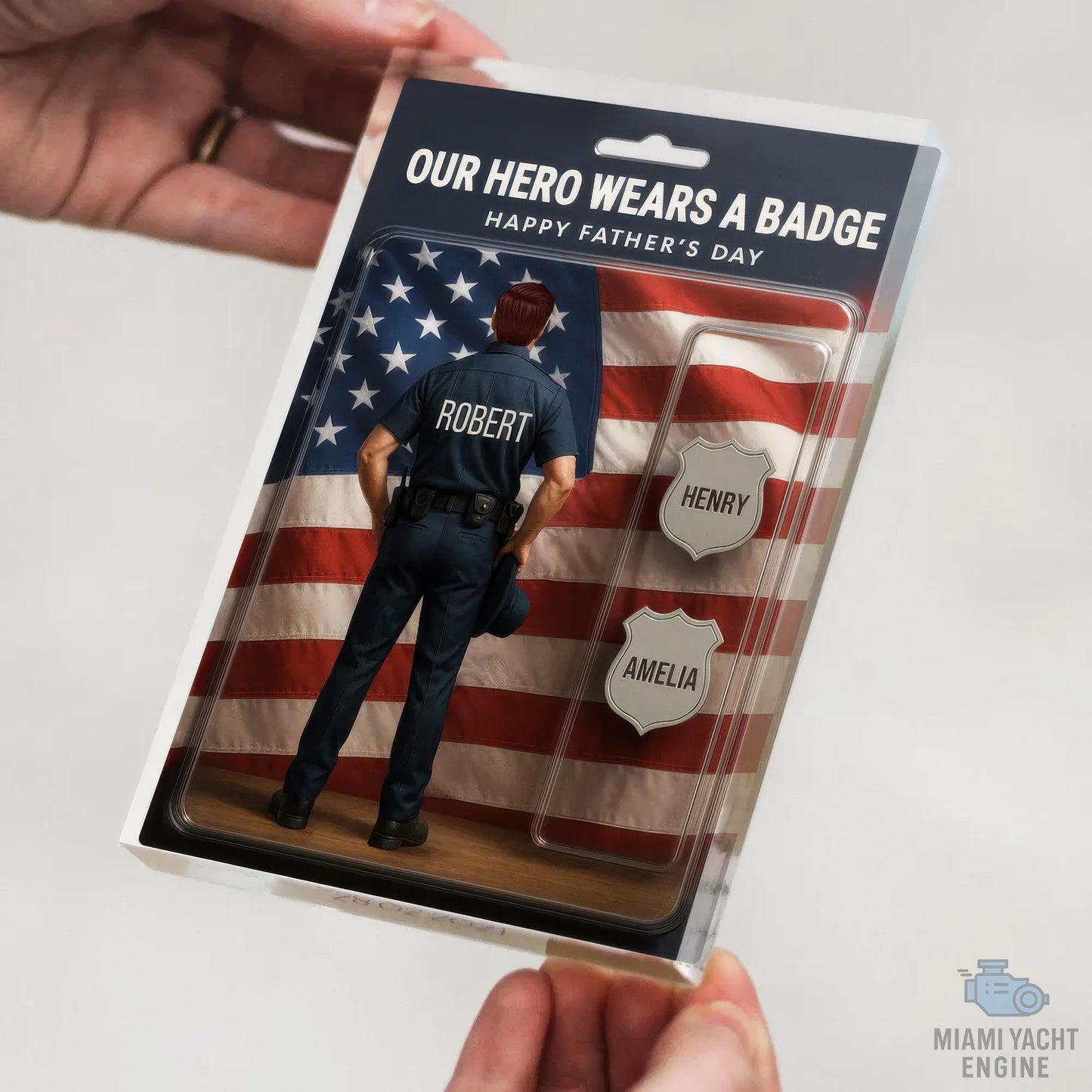 Custom Name Our Hero Wears a Badge Acrylic Block Plaque, Police Dad Acrylic Block, Father's Day Gift For Dad, Gift For Husband, Gift for U.S