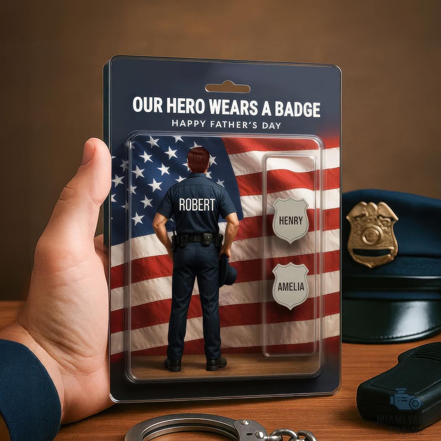 Custom Name Our Hero Wears a Badge Acrylic Block Plaque, Police Dad Acrylic Block, Father's Day Gift For Dad, Gift For Husband, Gift for U.S