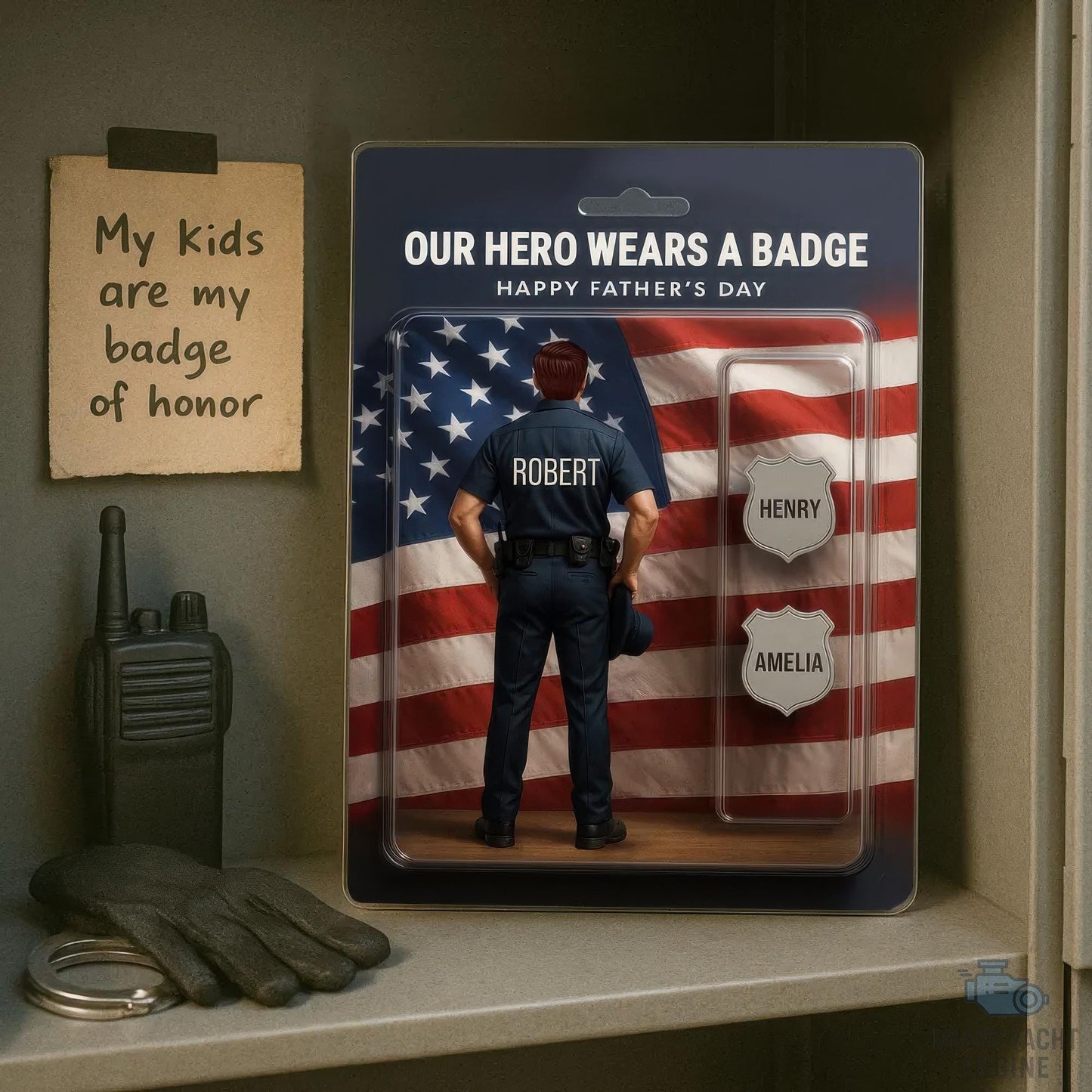 Custom Name Our Hero Wears a Badge Acrylic Block Plaque, Police Dad Acrylic Block, Father's Day Gift For Dad, Gift For Husband, Gift for U.S