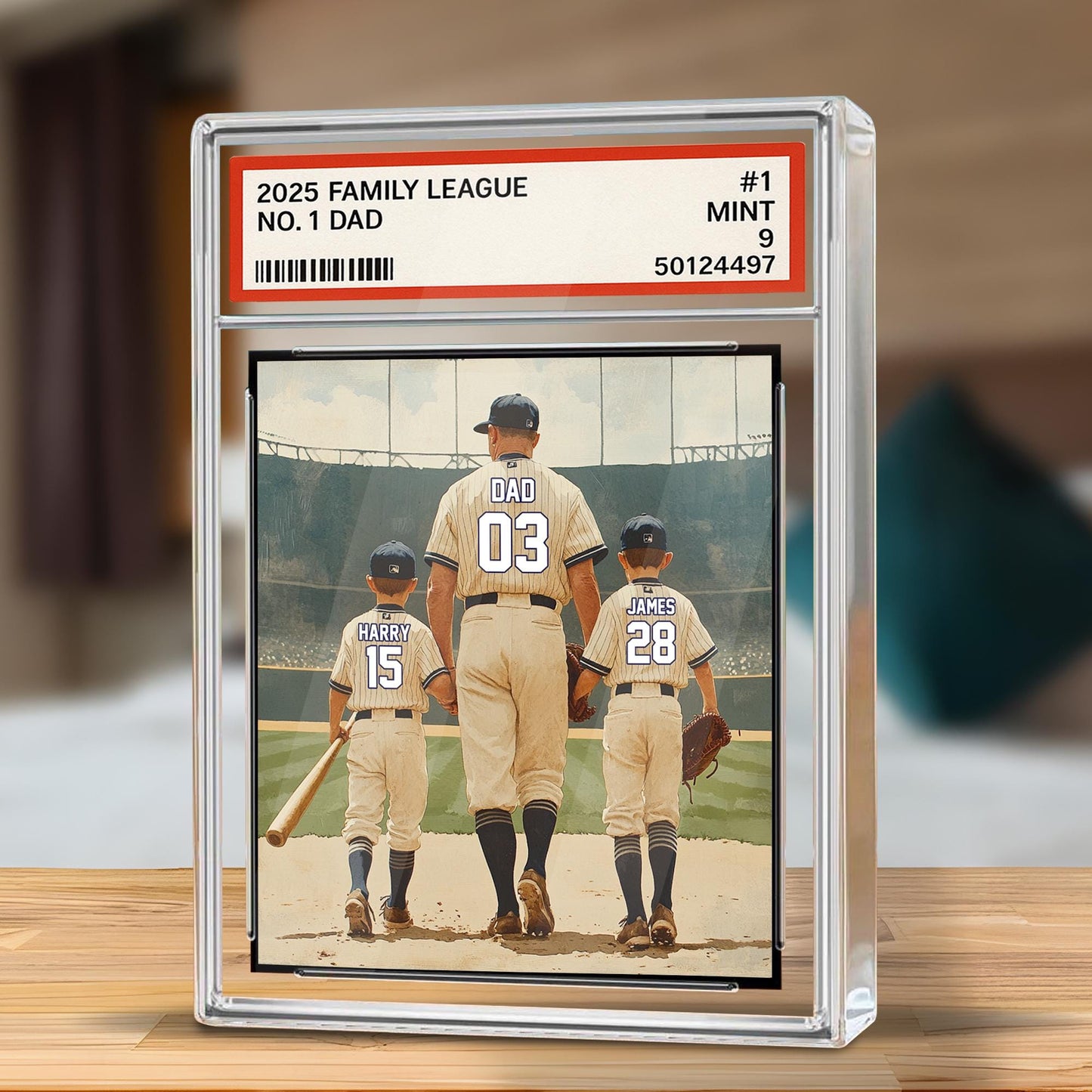 Personalized Baseball No. 1 Dad Man And Kids Trading Card Style Acrylic Block, Father's Day Gift For Baseball Dad, Custom Dad Acrylic Plaque