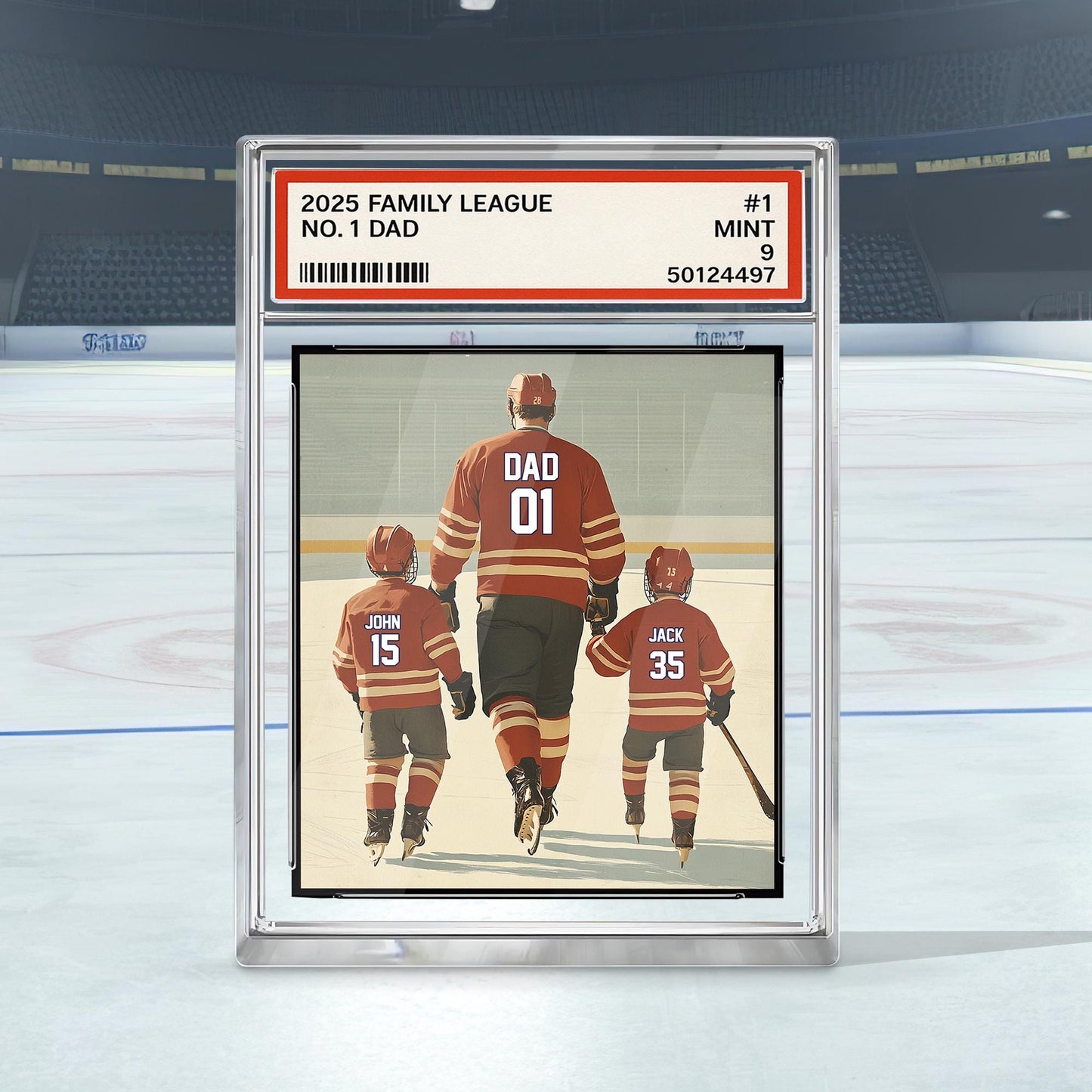 Personalized Hockey No. 1 Dad Man And Kids Trading Card Style Acrylic Plaque, Father's Day Gift For Hockey Dad, Custom Dad Acrylic Block