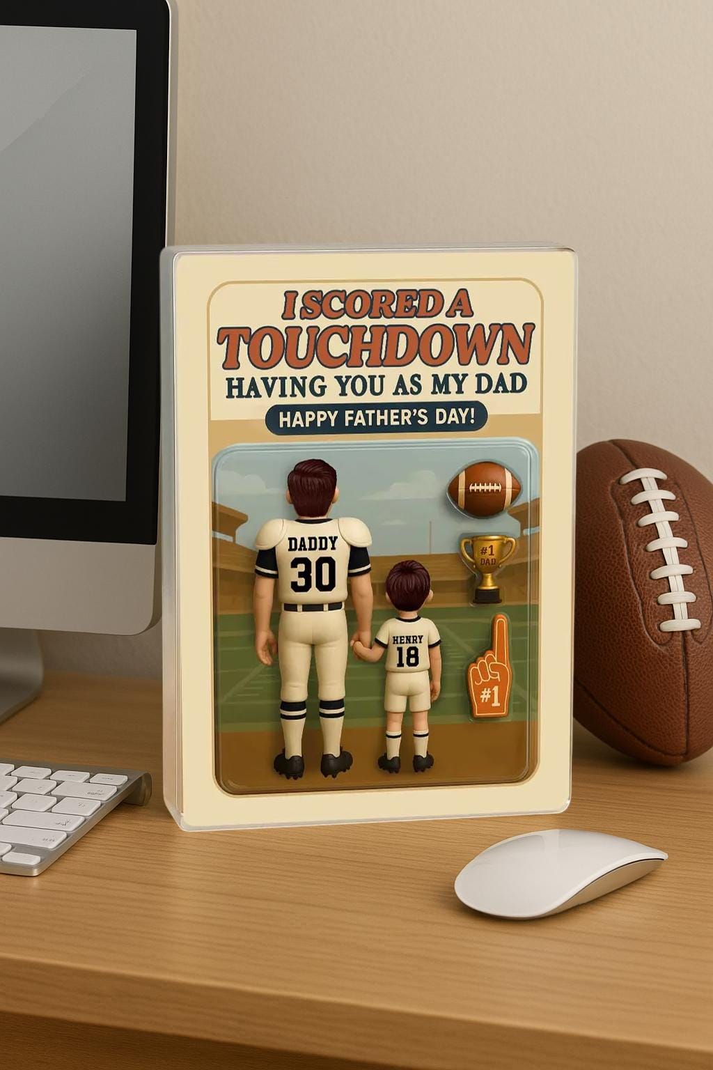 I Scored A Touchdown Having You as my Dad, Custom Figure Personalized Acrylic Block Plaque, Father's Day Gift for Dad, Gift for Husband