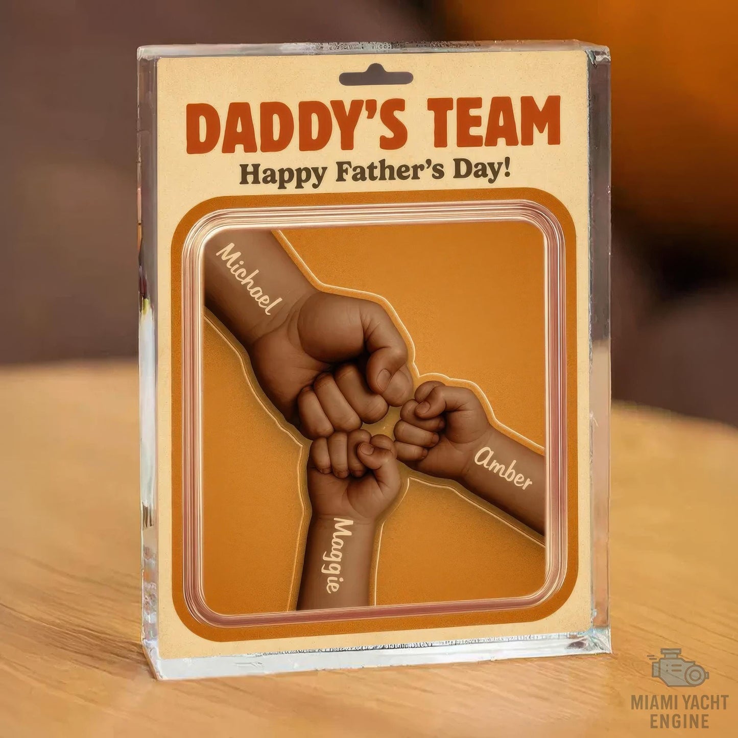 Custom Name Daddy's Team Acrylic Block Plaque, Father Daughter Fist Bump Acrylic Block Plaque, Father's Day Gift for Dad, Gift for Husband