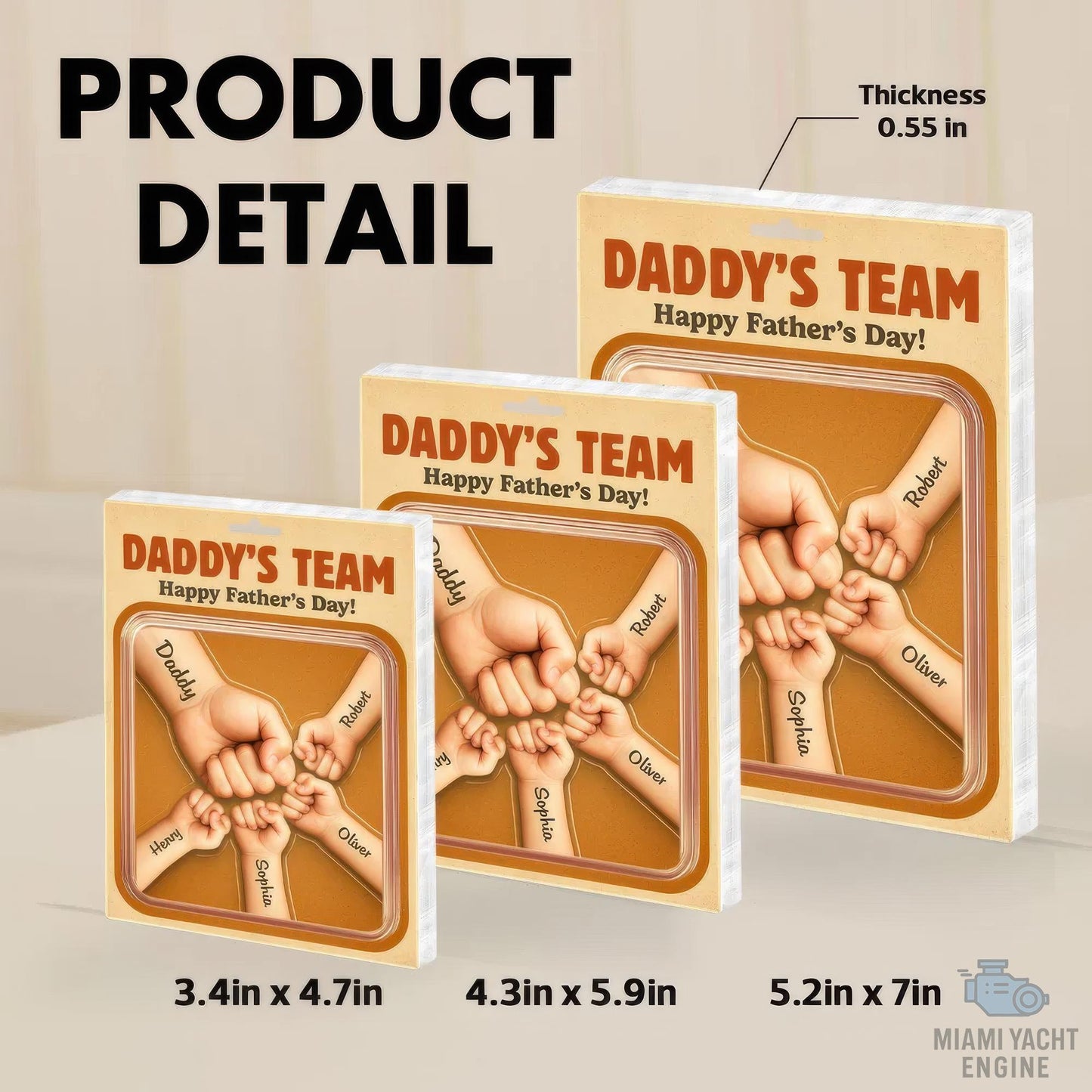 Custom Name Daddy's Team Acrylic Block Plaque, Father Daughter Fist Bump Acrylic Block Plaque, Father's Day Gift for Dad, Gift for Husband