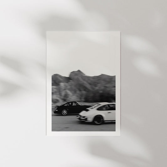 Racing Porsche Art Print, Vintage Car Poster, Hypebeast Wall Decor, Automotive Wall Art, Porsche 911 Poster, Black/White