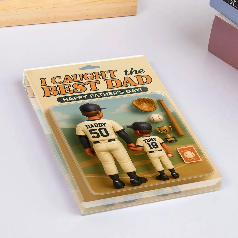 Personalized Father's Day Gift For Dad, Custom Baseball Dad Action Figure Acrylic Block, I Caught The Best Dad Block Gift, Dad And Son Gift