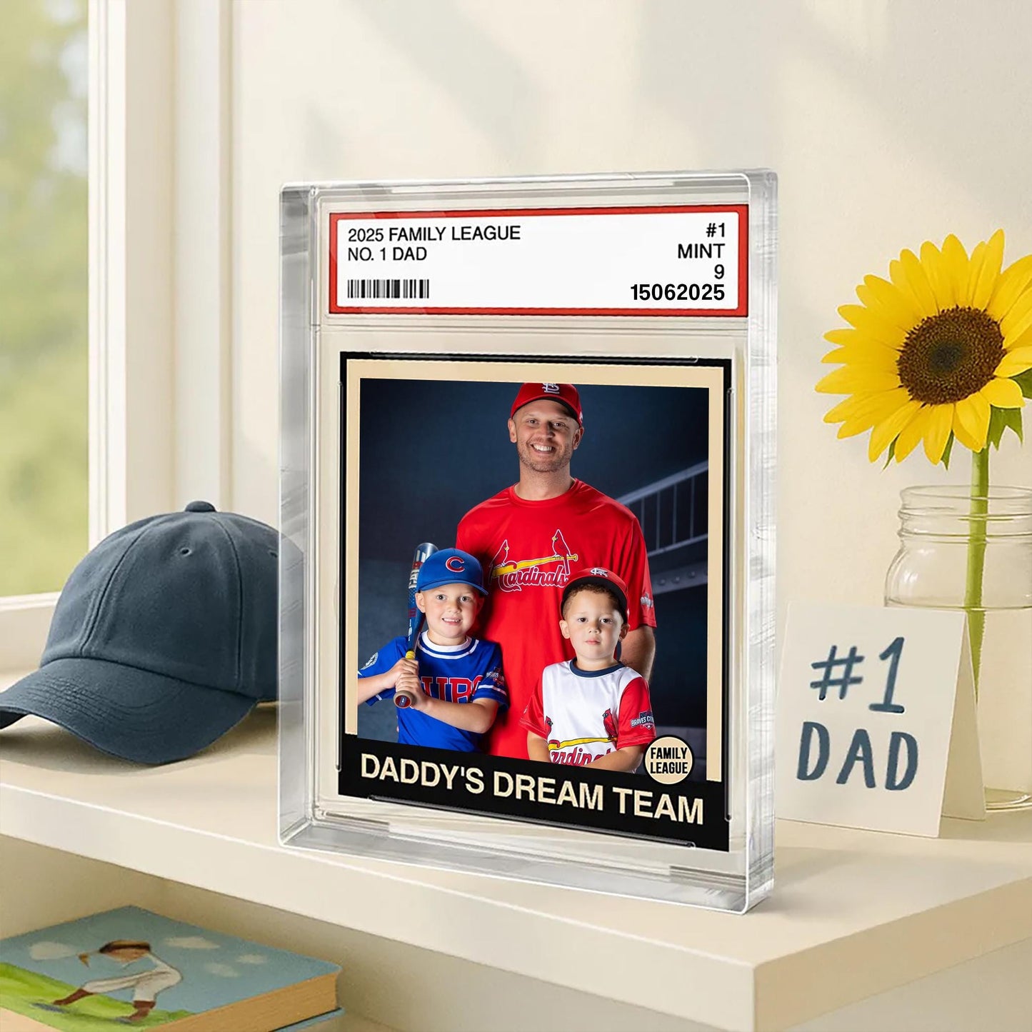 Custom Photo Baseball Trading Card Style Custom Figure Personalized Acrylic Block Plaque, Fathers Day Gifts for Husband, Dad, Papa, Grandpa