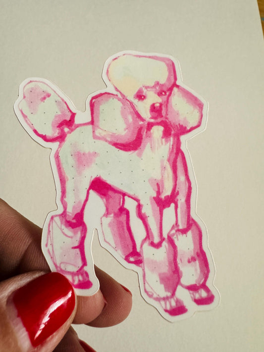 Pink Poodle | Vinyl Sticker Decal | Waterproof Weatherproof | Pastel Dog Portraits
