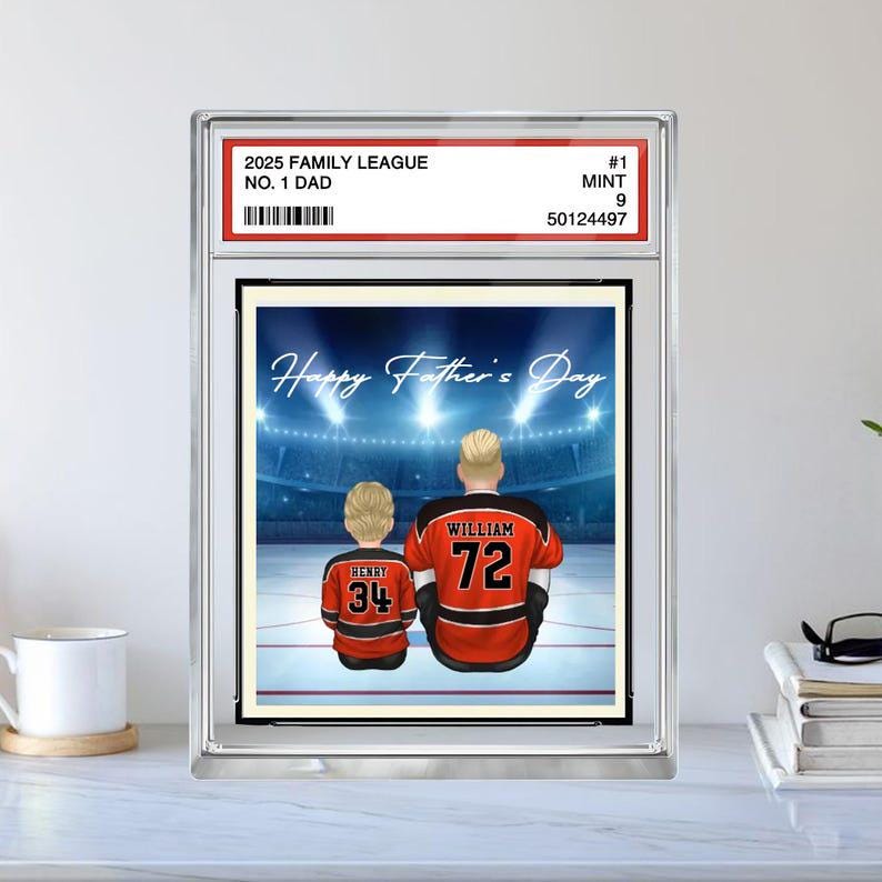 Hockey No. 1 Dad Personalized Trading Card Acrylic Block Plaque, Father's Day 2025 Gift For Hockey Lover, Hockey Player, Hockey Husband Gift