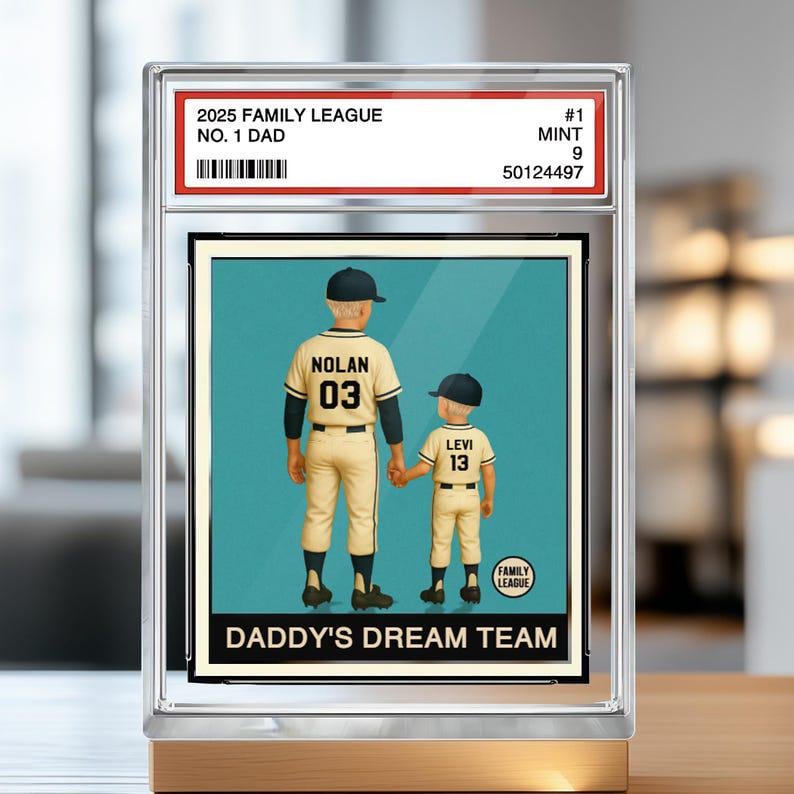 Custom Baseball No. 1 Dad Grandpa Man & Kids Trading Card Style Personalized Acrylic Block Plaque Father's Day 2025 Gift For Baseball Lovers