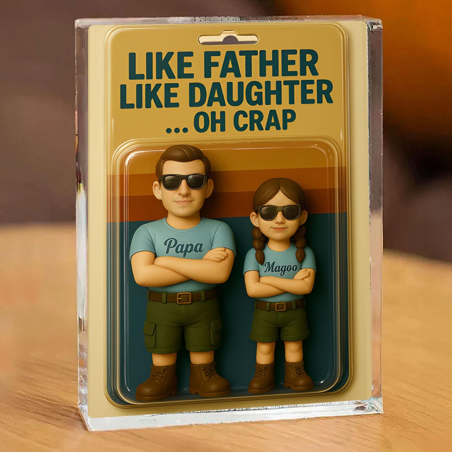 Personalized Father's Day Gift For Dad, Custom Photo Dad And Kids Figure Acrylic Block, Like Father Like Daughter Plaque, Gift For Husband