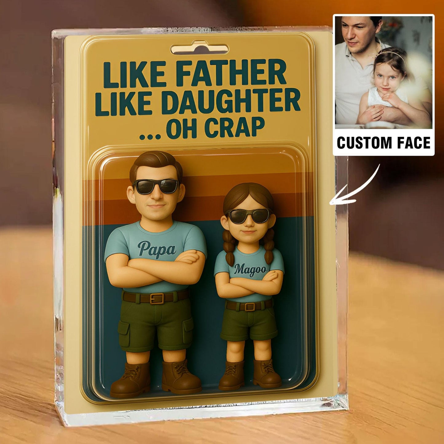 Personalized Father's Day Gift For Dad, Custom Photo Dad And Kids Figure Acrylic Block, Like Father Like Daughter Plaque, Gift For Husband