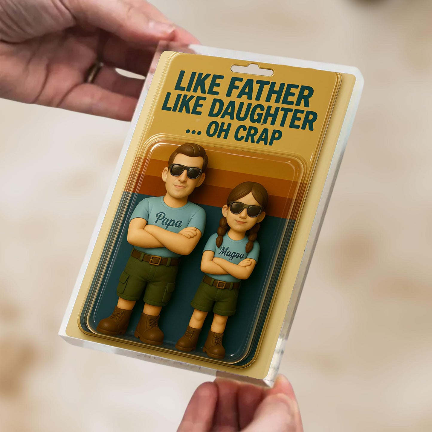 Personalized Father's Day Gift For Dad, Custom Photo Dad And Kids Figure Acrylic Block, Like Father Like Daughter Plaque, Gift For Husband