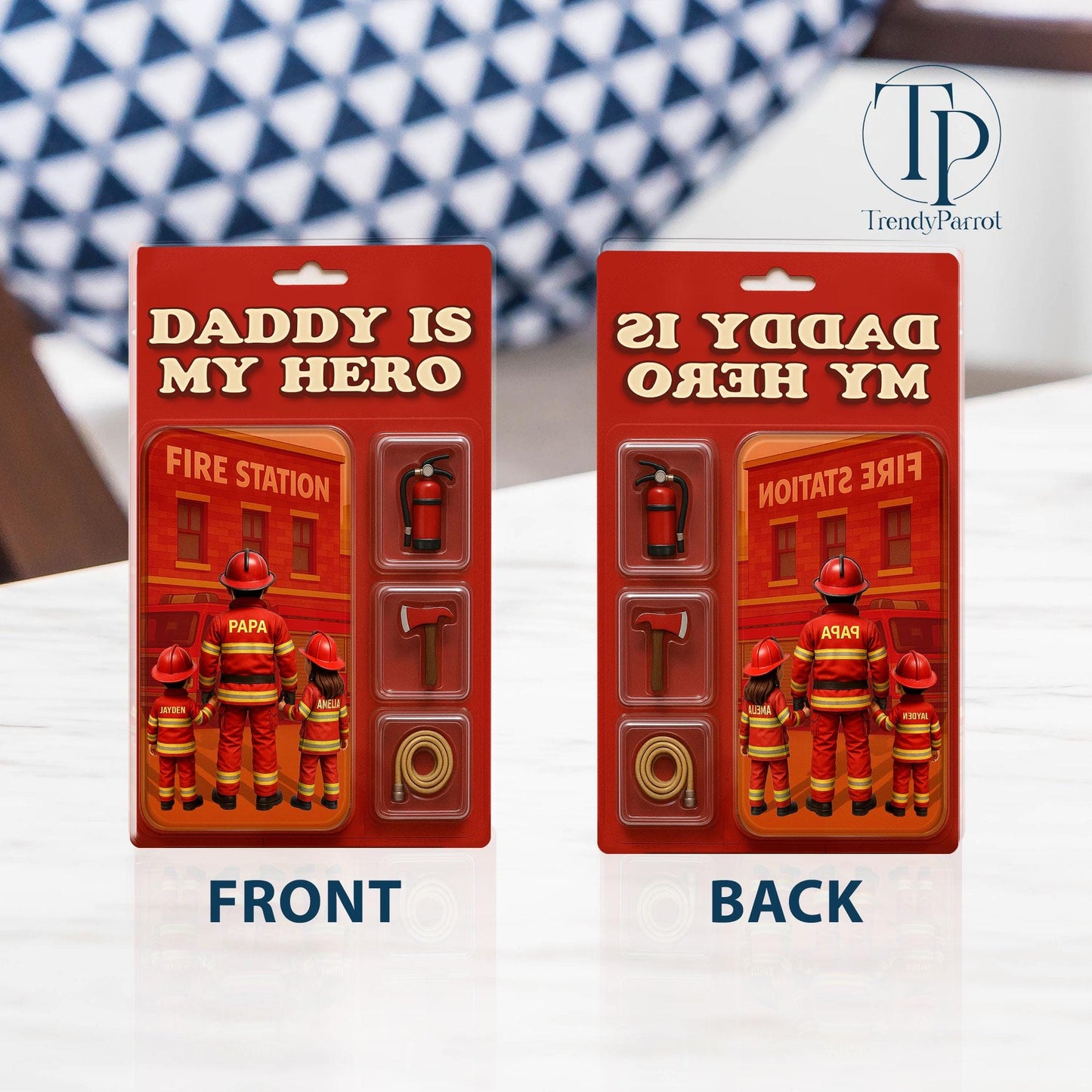 Personalized Firefighter Acrylic Block, Custom Figure Firefighter Dad Personalized Acrylic Block Plaque, Father's Day Gifts, Gift from Kids