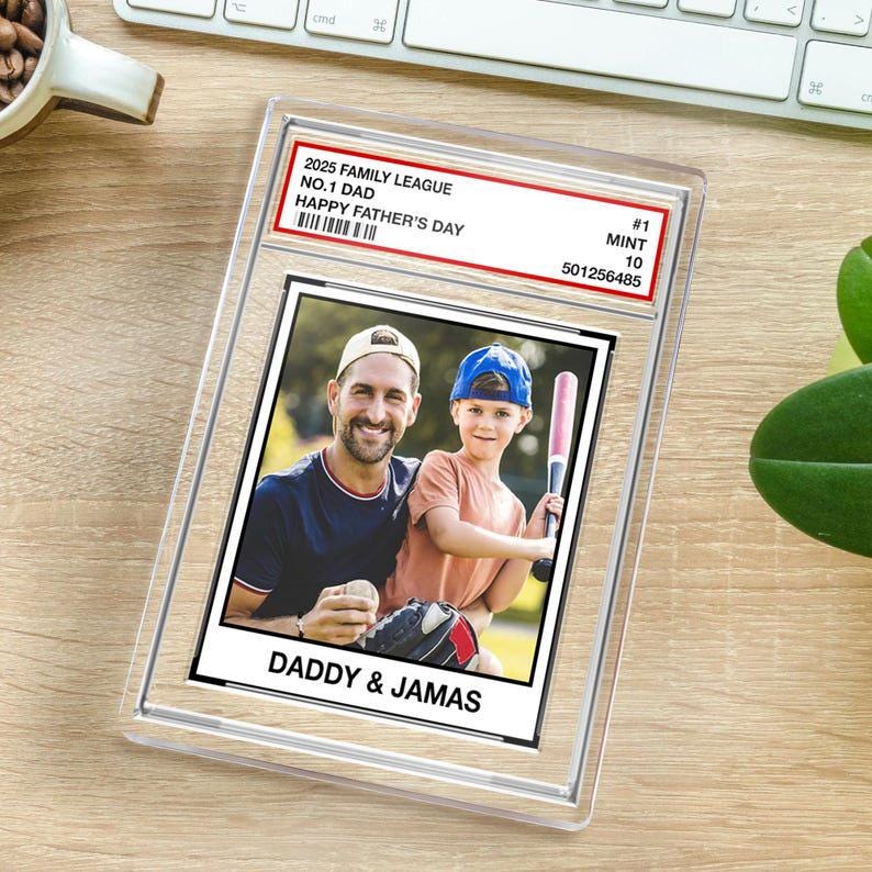 Custom Family League No. 1 Dad, Personalized Trading Card Acrylic Block Plaque, Custom Father's Day 2025 Gift For Husband,Sport Dad Keepsake