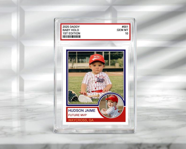 Custom Photo Baseball Cards For Newborn, Baby Announcement Trading Card Block, Custom Acrylic Block Plaque, New Dad Gift, Birthday Favors