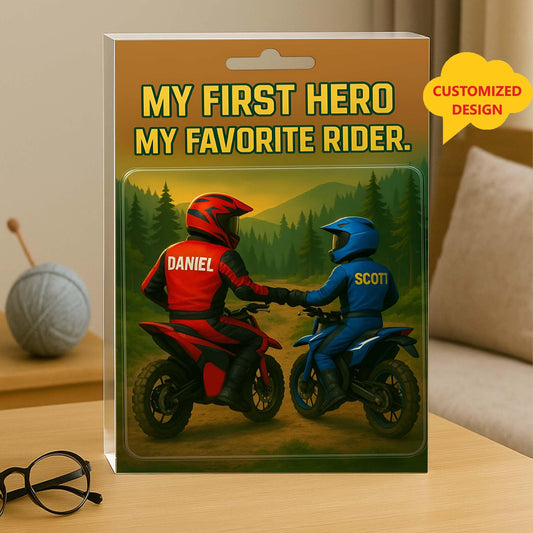 Personalized Dad and Son Motocross Action Figure Acrylic Block, Custom My First Hero, My Favorite Rider Plaque, Motorcycle Lover Gift
