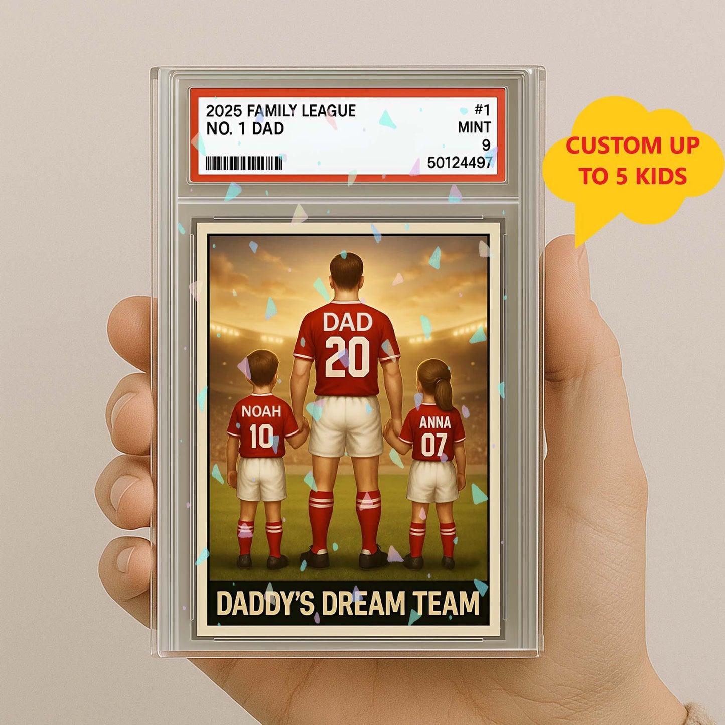 Personalized Soccer No. 1 Dad Man & Kids Trading Card Style Acrylic Block Plaque, Daddy's Dream Team Father's Day Gift, Husband Birthday