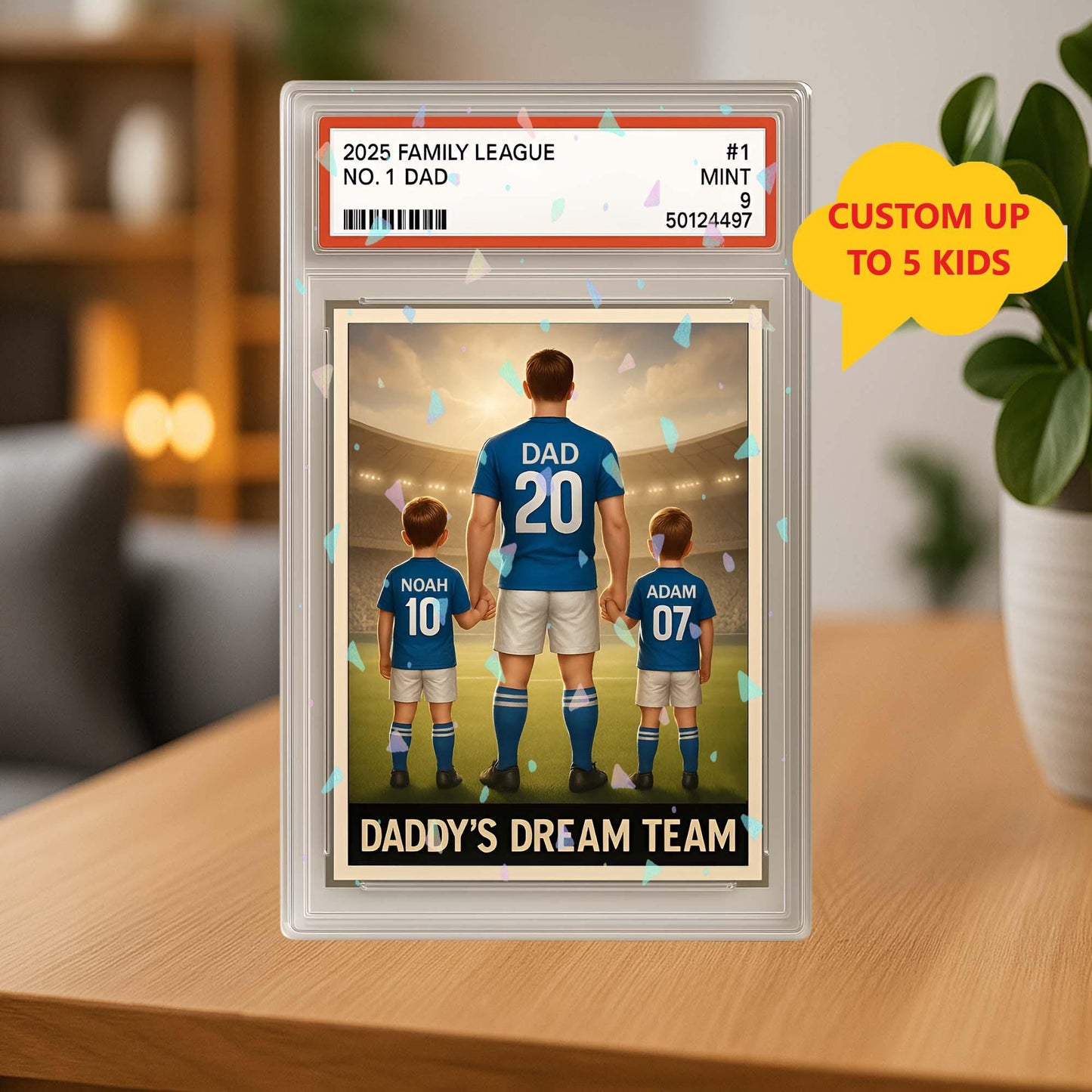 Personalized Soccer No. 1 Dad Man & Kids Trading Card Style Acrylic Block Plaque, Daddy's Dream Team Father's Day Gift, Husband Birthday