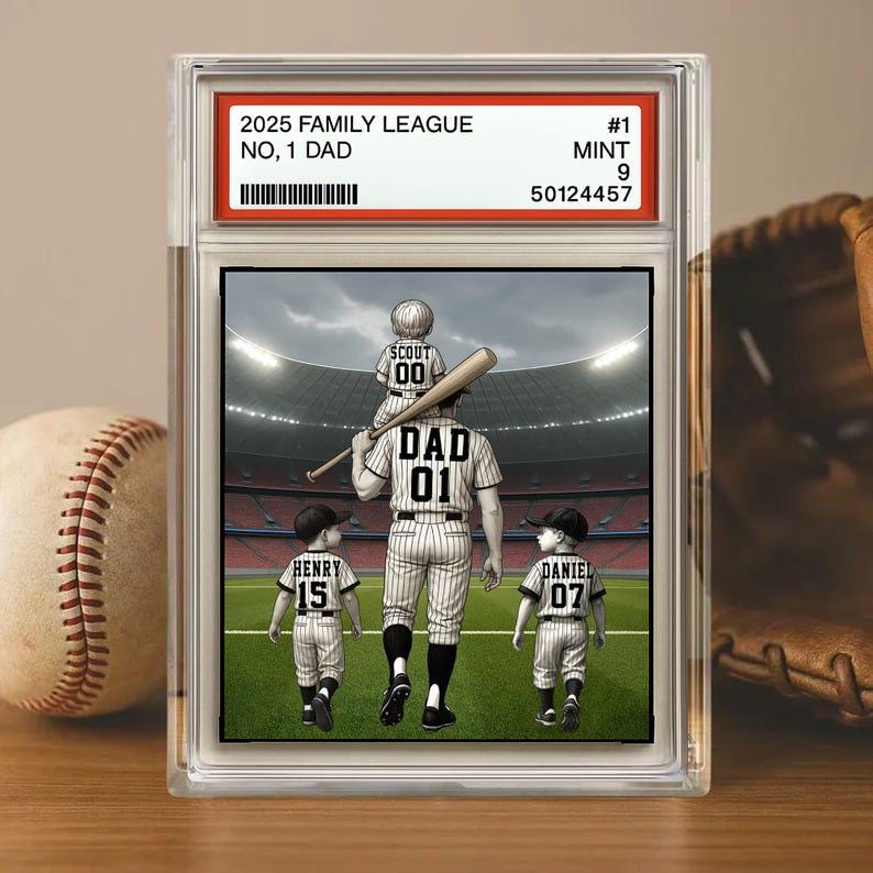Baseball No. 1 Dad Grandpa Man & Kids Trading Card Style Personalized Acrylic Block Plaque Father's Day 2025 Gift for Baseball Dad, Husband