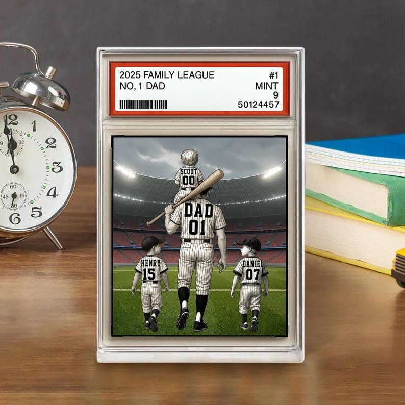 Baseball No. 1 Dad Grandpa Man & Kids Trading Card Style Personalized Acrylic Block Plaque Father's Day 2025 Gift for Baseball Dad, Husband
