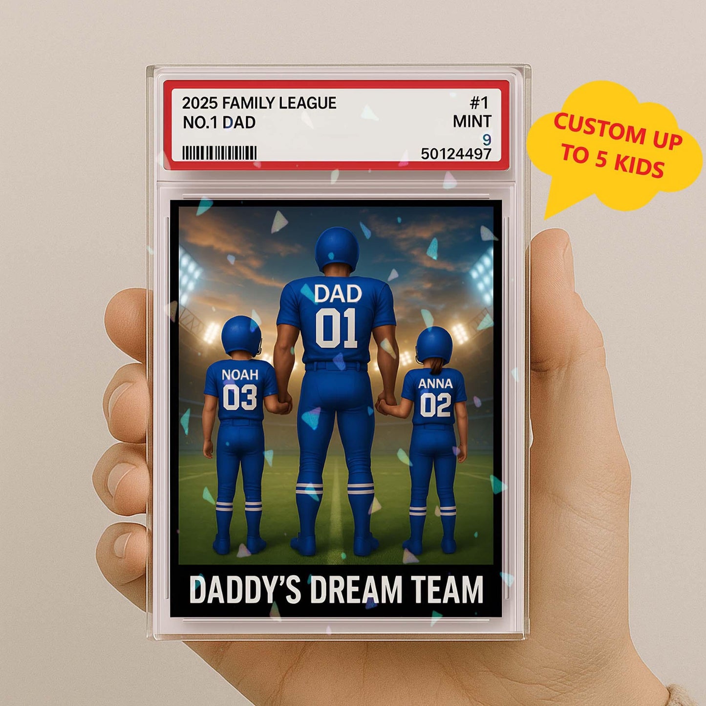 Hologram Football Team No. 1 Dad Man & Kids Trading Card Style Acrylic Block Plaque, Custom Father's Day Gift for Dad, Gifts for Husband