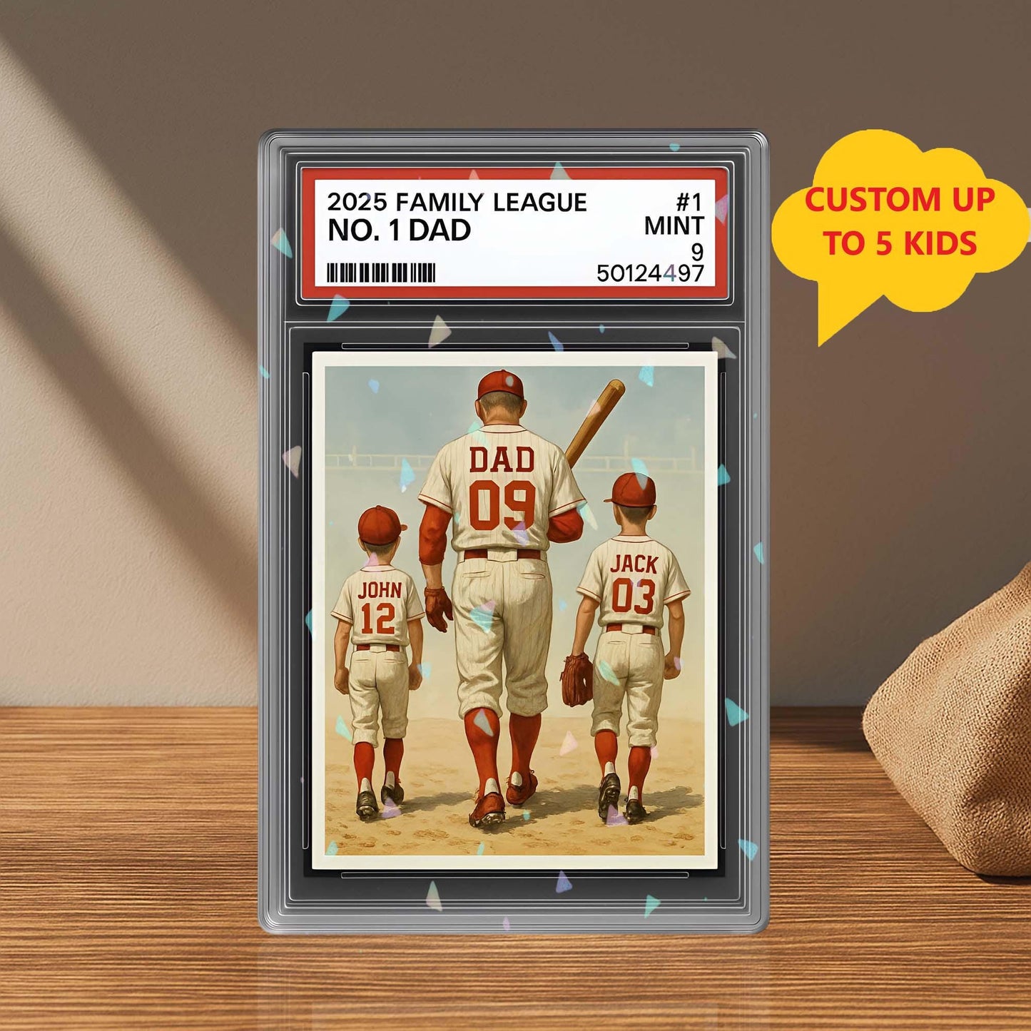 Baseball No. 1 Dad Man And Kids Trading Card Style Acrylic Block Plaque, Dad Team Father's Day Gift for Baseball Dad, Husband Gift RE-LS7240