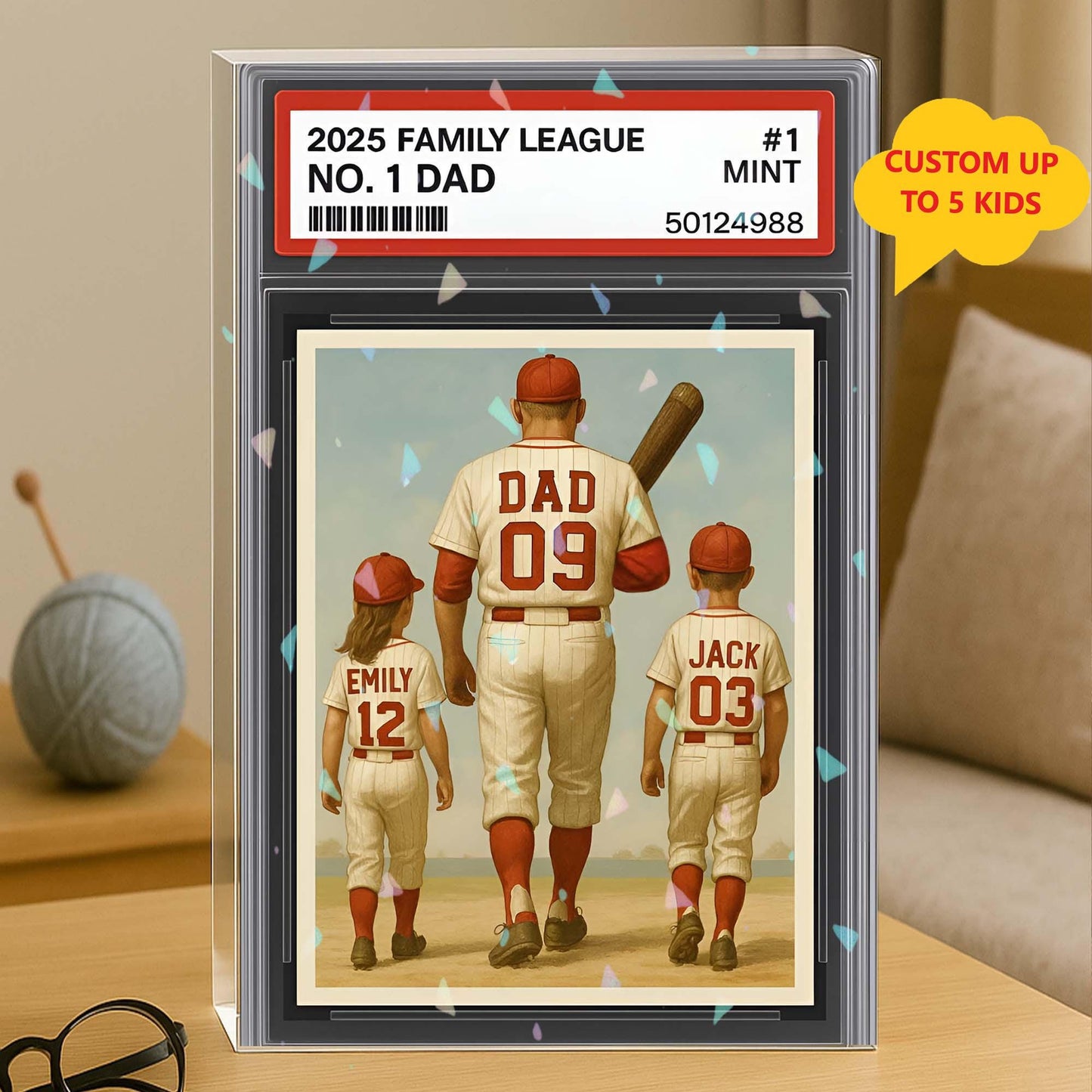 Baseball No. 1 Dad Man And Kids Trading Card Style Acrylic Block Plaque, Dad Team Father's Day Gift for Baseball Dad, Husband Gift RE-LS7240