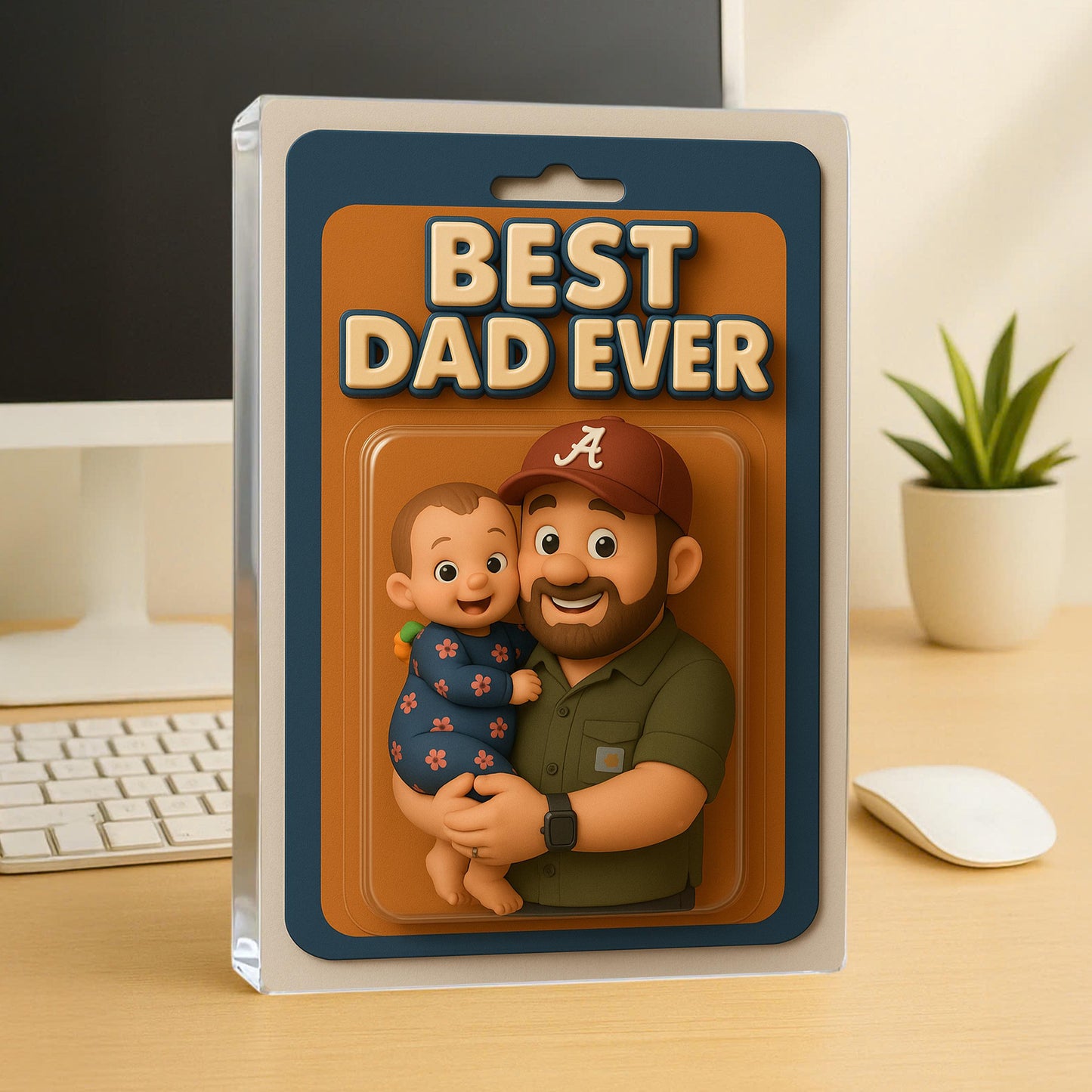 Personalized Father's Day Gift For Dad, Custom Photo Dad And Kids Action Figure Acrylic Block, Best Dad Ever Block Plaque, Gift For Father